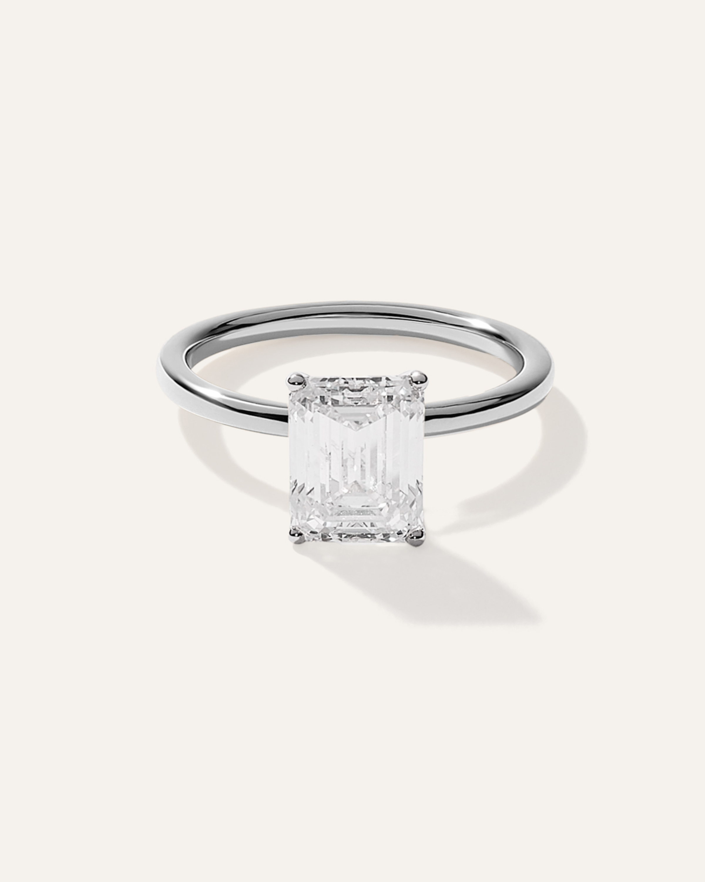 White Gold Lab Grown Diamond Emerald Comfort Fit Engagement Ring