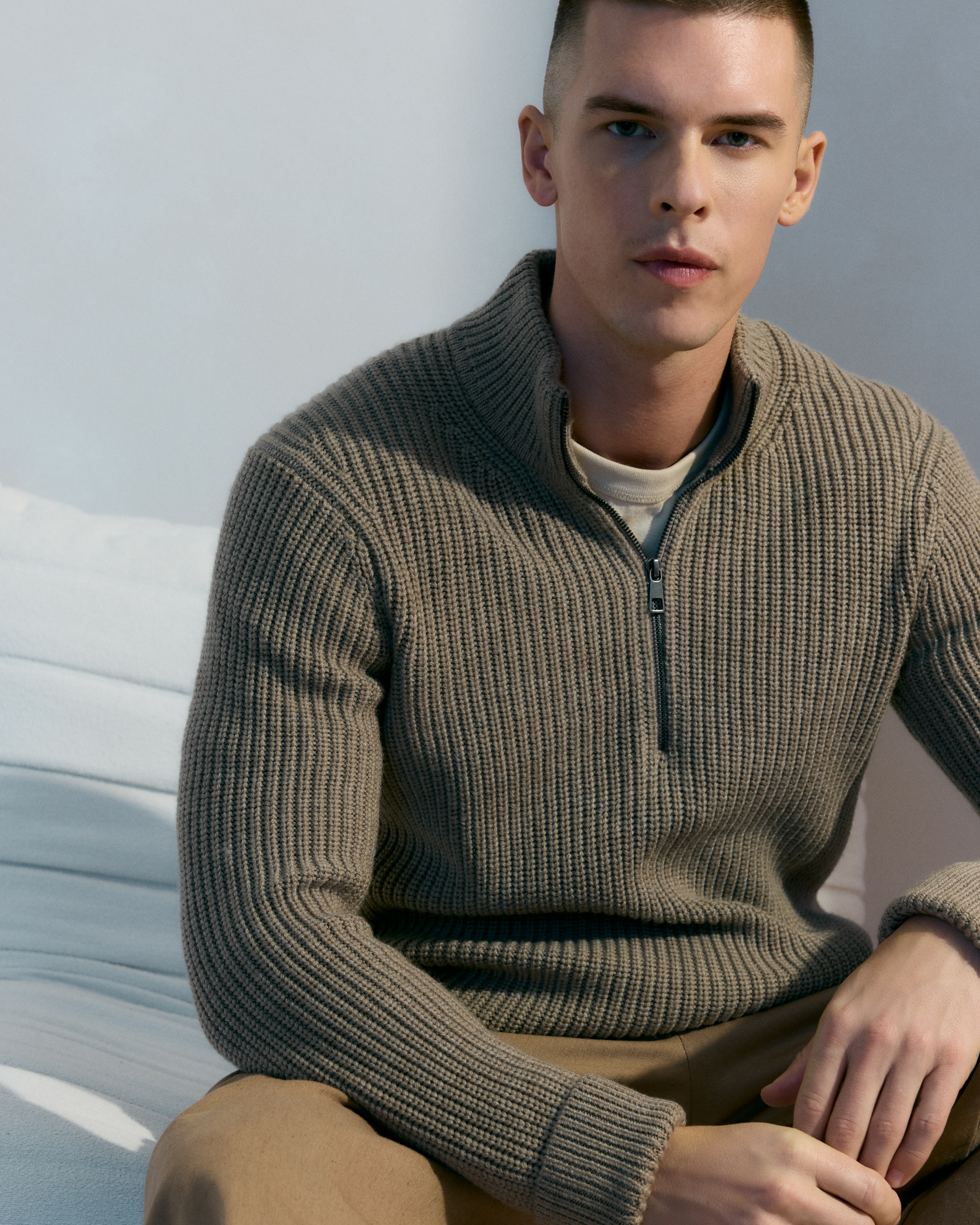 Australian Merino Wool Half Zip Sweater in Malted Toffee