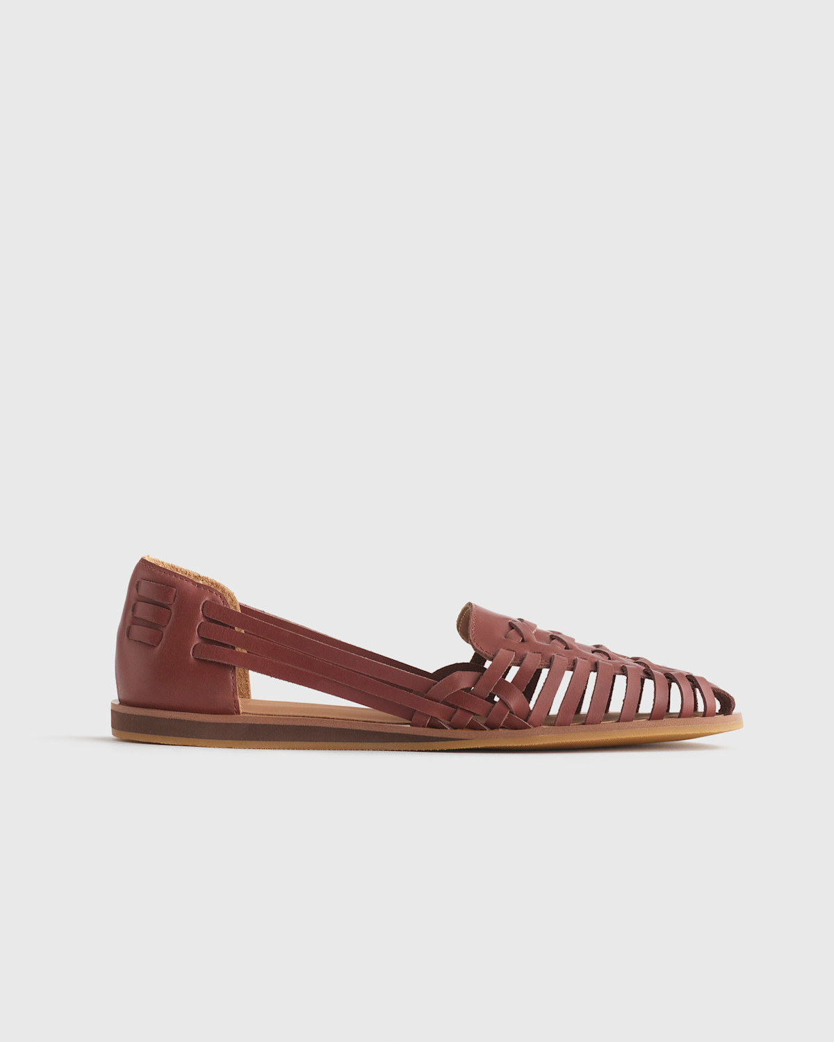 100% Leather Huarache Flat in Brandy
