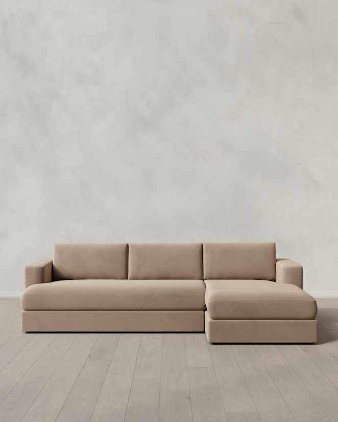 Taupe Sierra Curved Arm Chaise Sectional in Performance Velvet