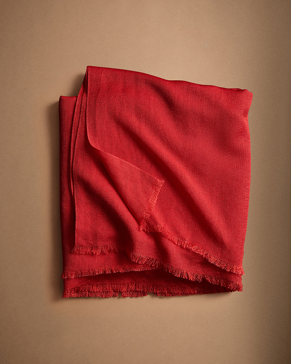 Red Featherweight Cashmere Silk Frayed Edge Scarf