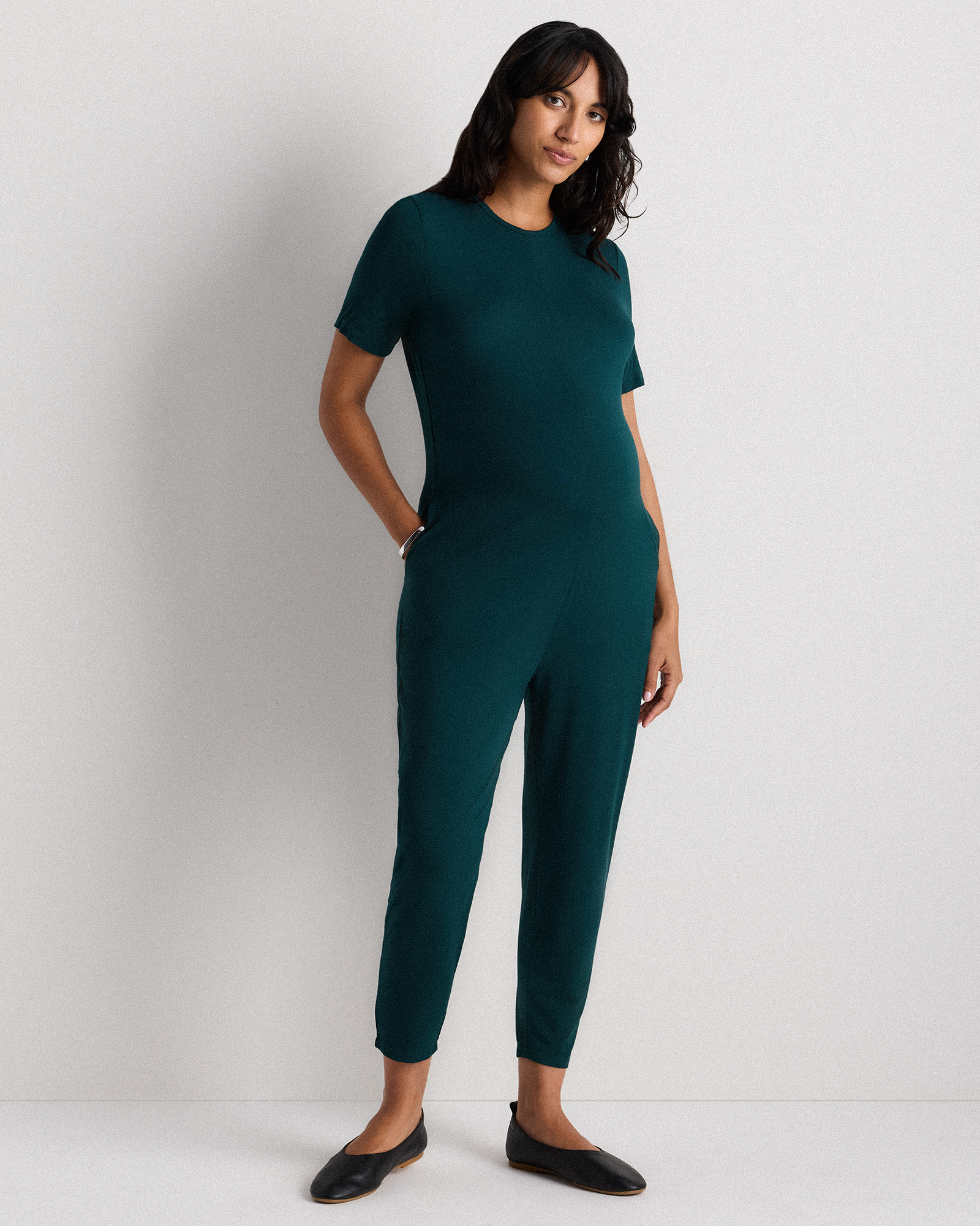 Nocturnal Green Bamboo Jersey Maternity Everyday Jumpsuit