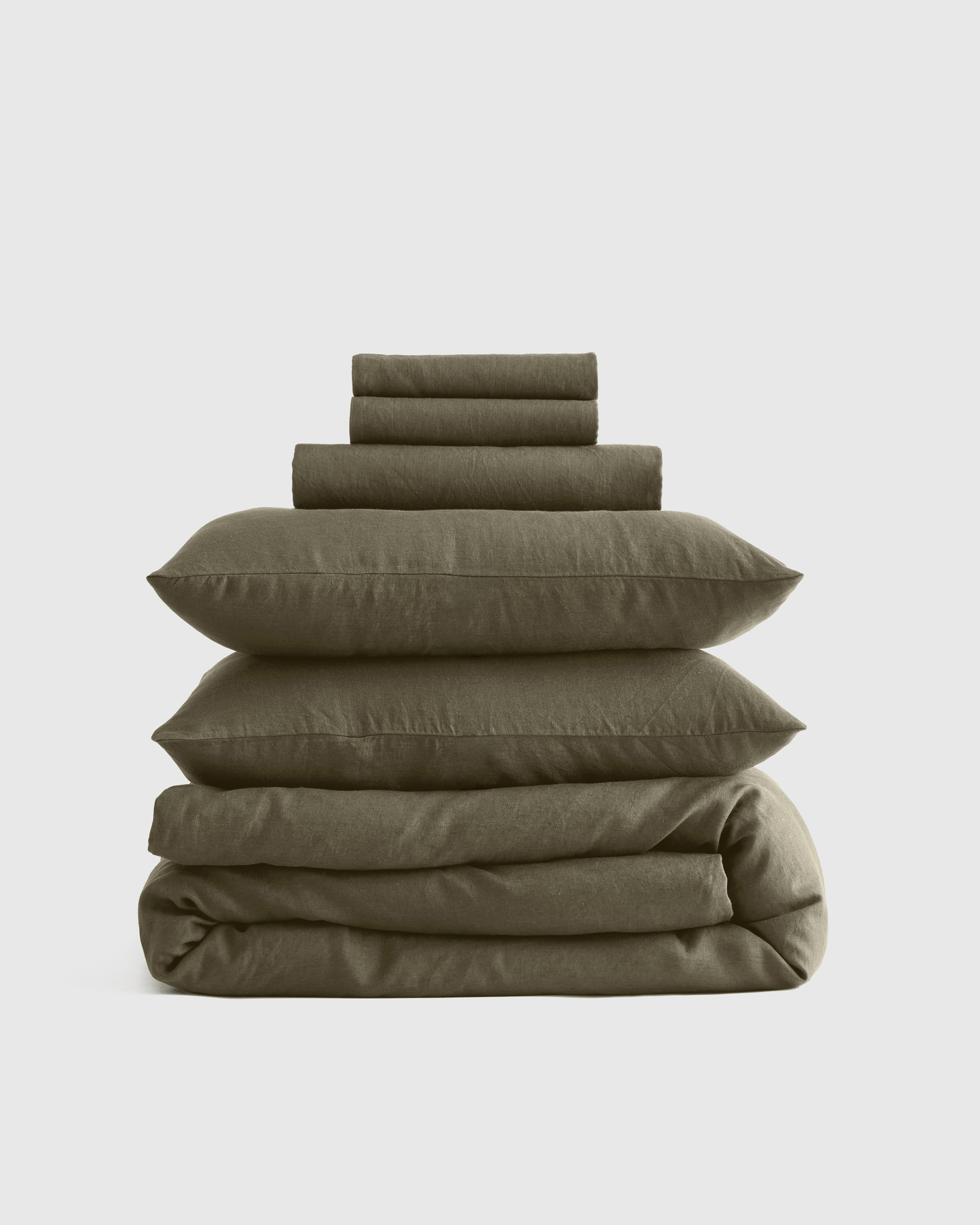 Dusty Olive European Linen Deluxe Bedding Bundle
