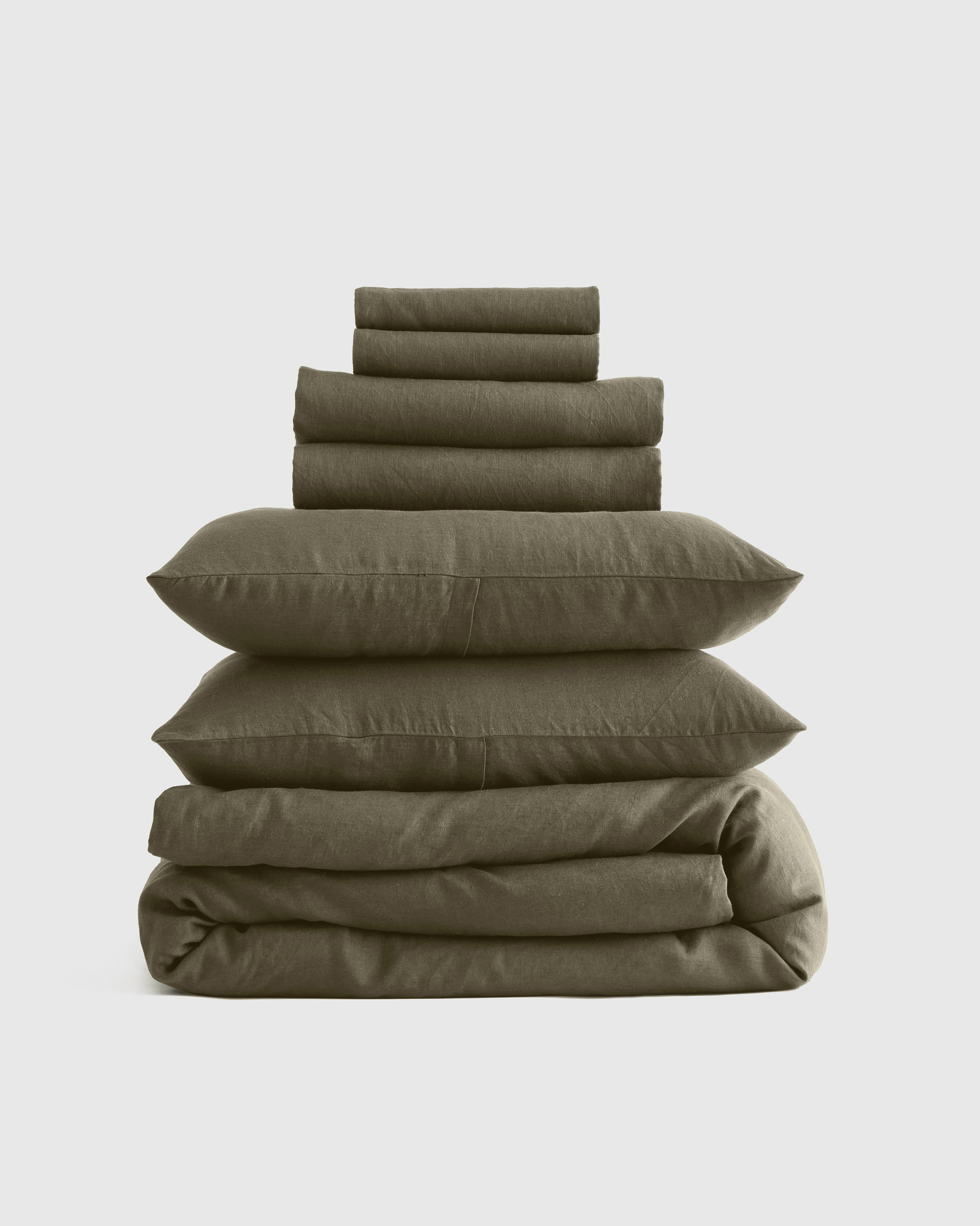 Dusty Olive European Linen Deluxe Bedding Bundle