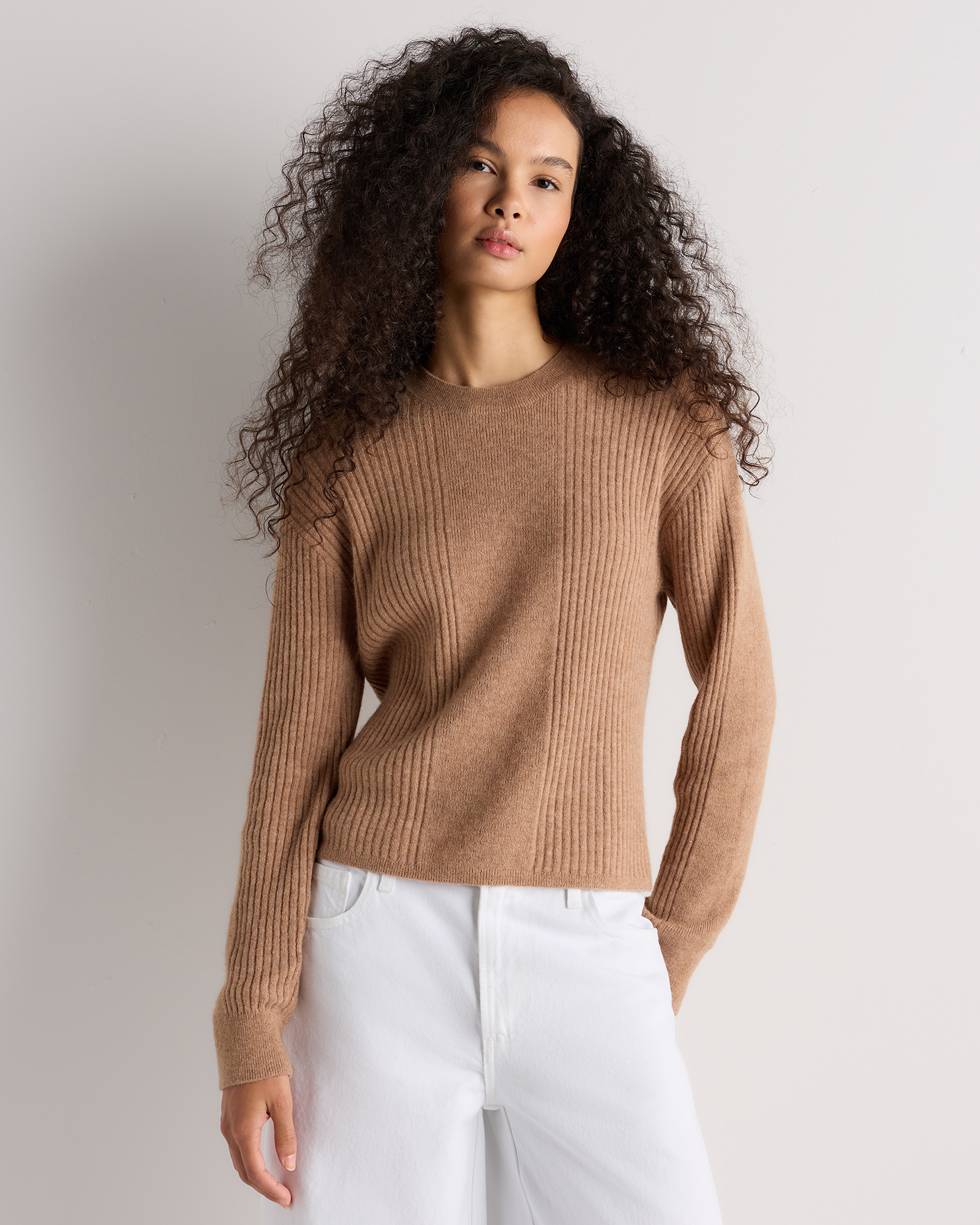 Dune Camel Lightweight Baby Alpaca Relaxed Ribbed Crewneck