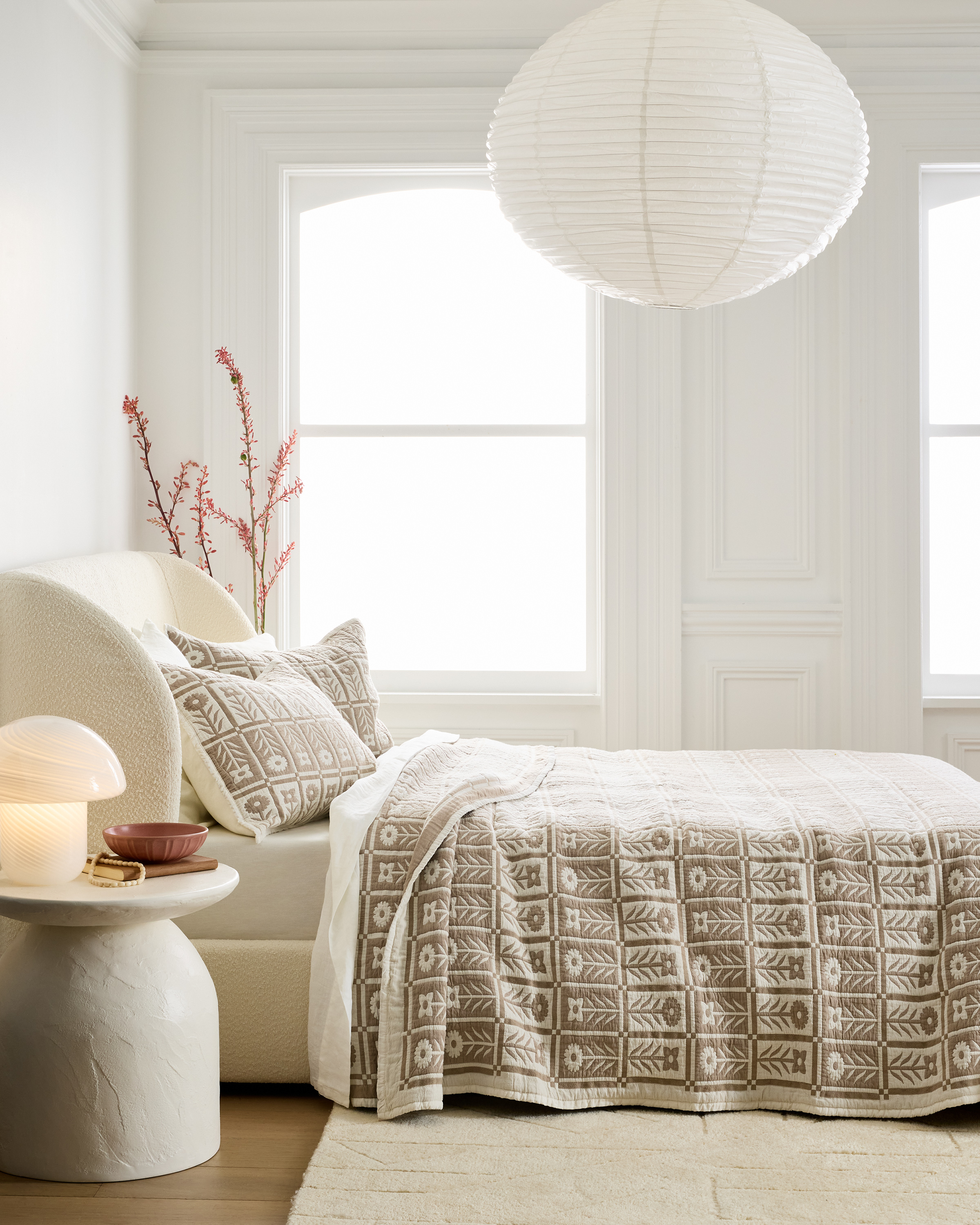 Toffee Organic Cotton Jacquard Floral Coverlet