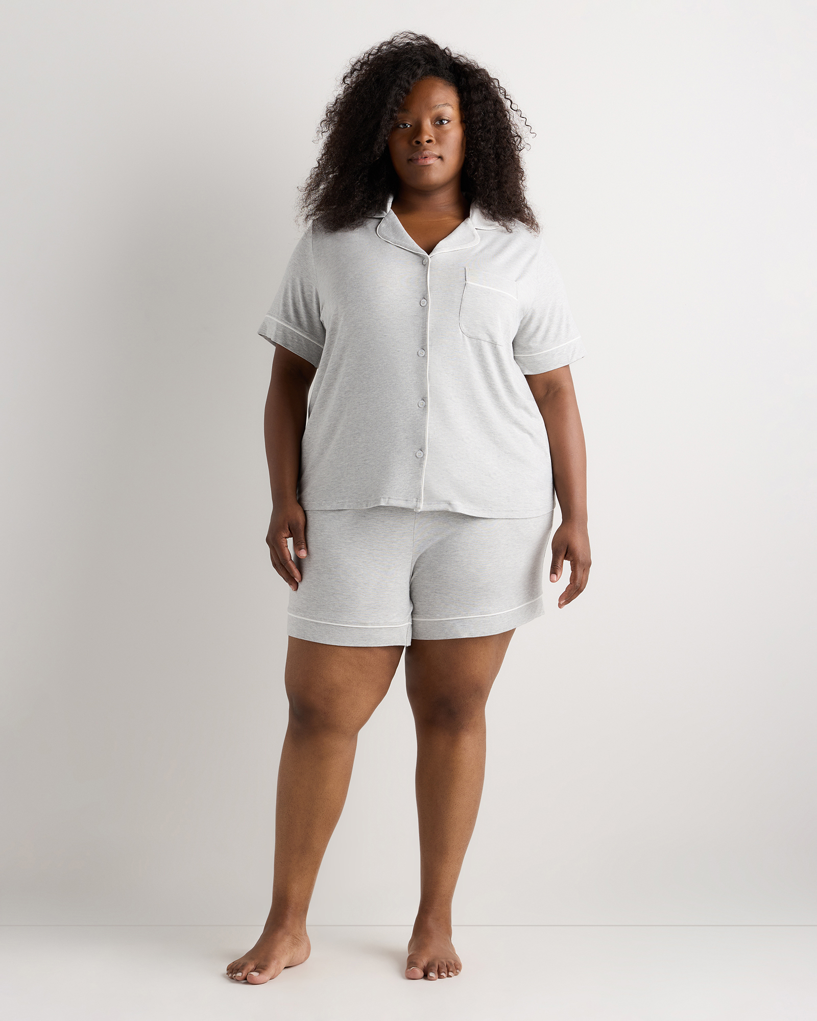 Bamboo Jersey Short Sleeve Pajama Set in Heather Grey