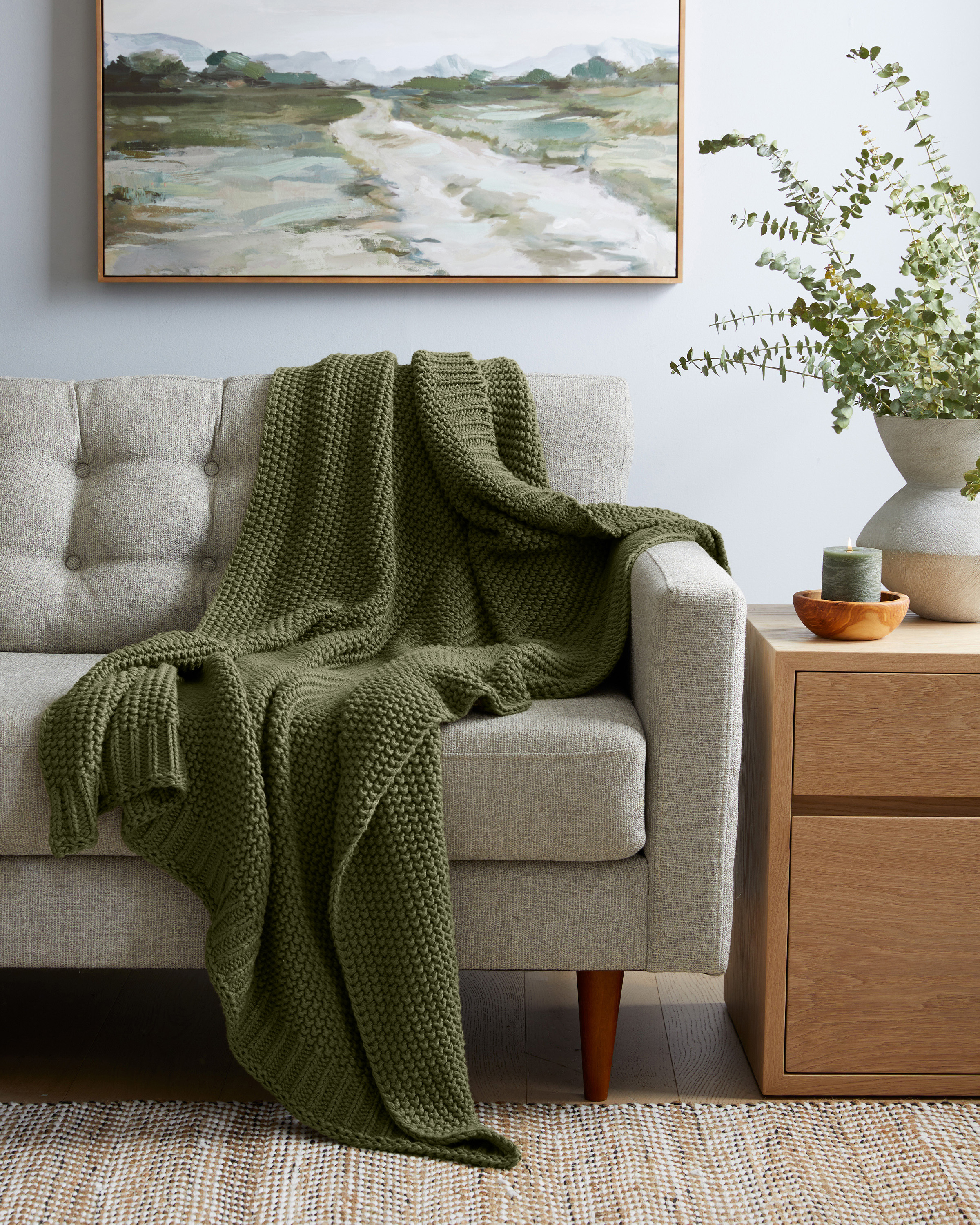 Olive Cotton Fisherman Throw