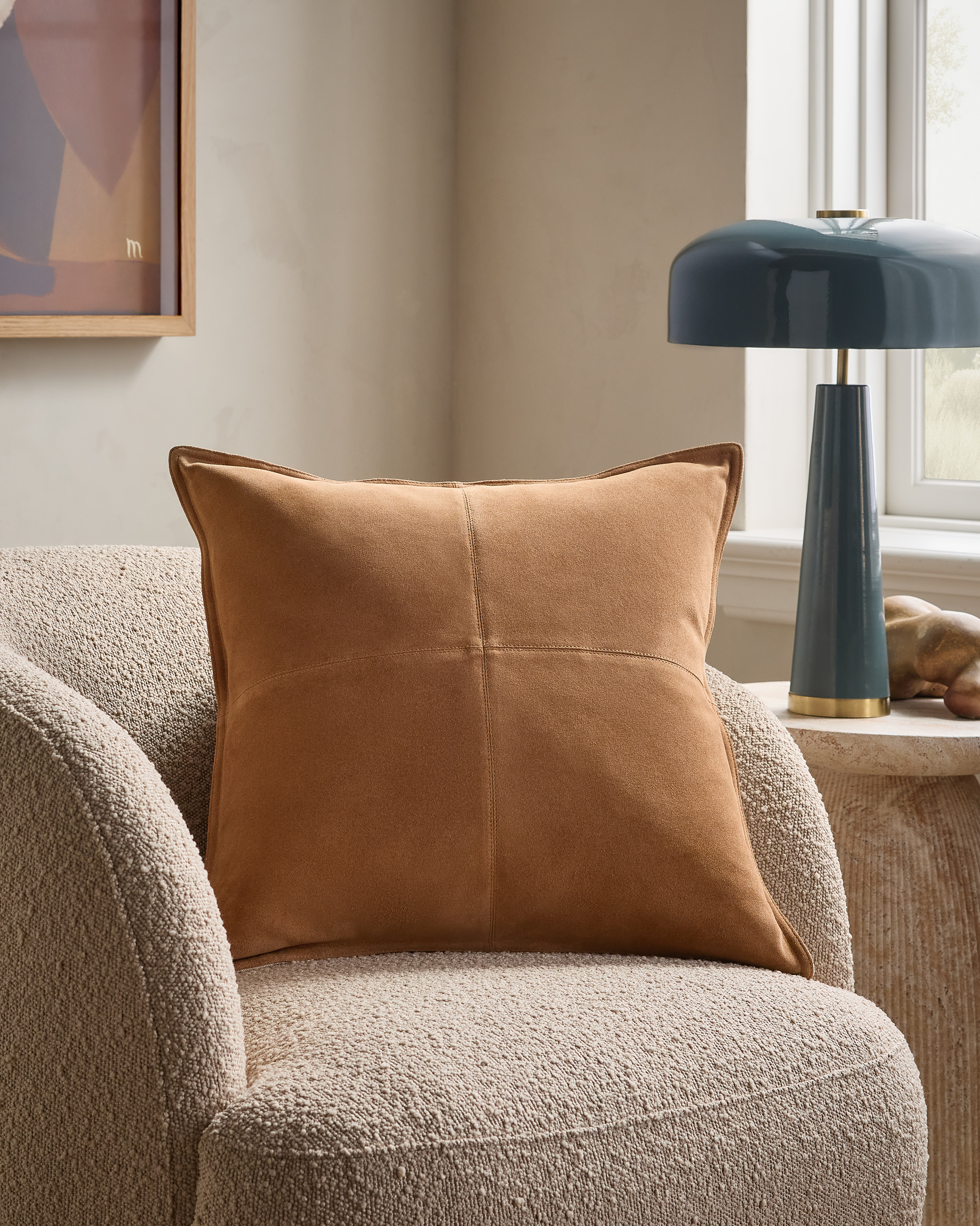 Camel Pieced Suede Pillow Cover