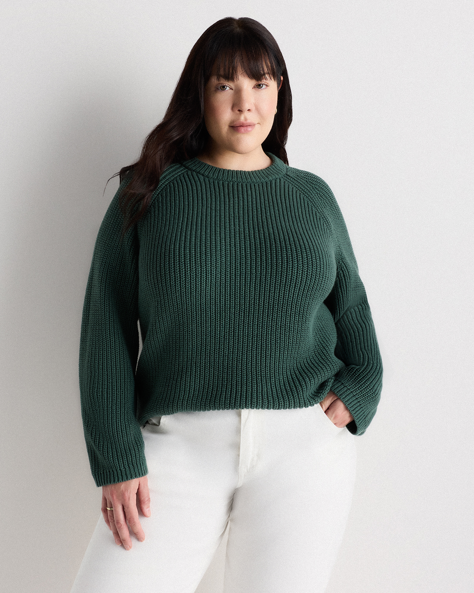 Big Sur Green 100% Organic Cotton Fisherman Crew Sweater