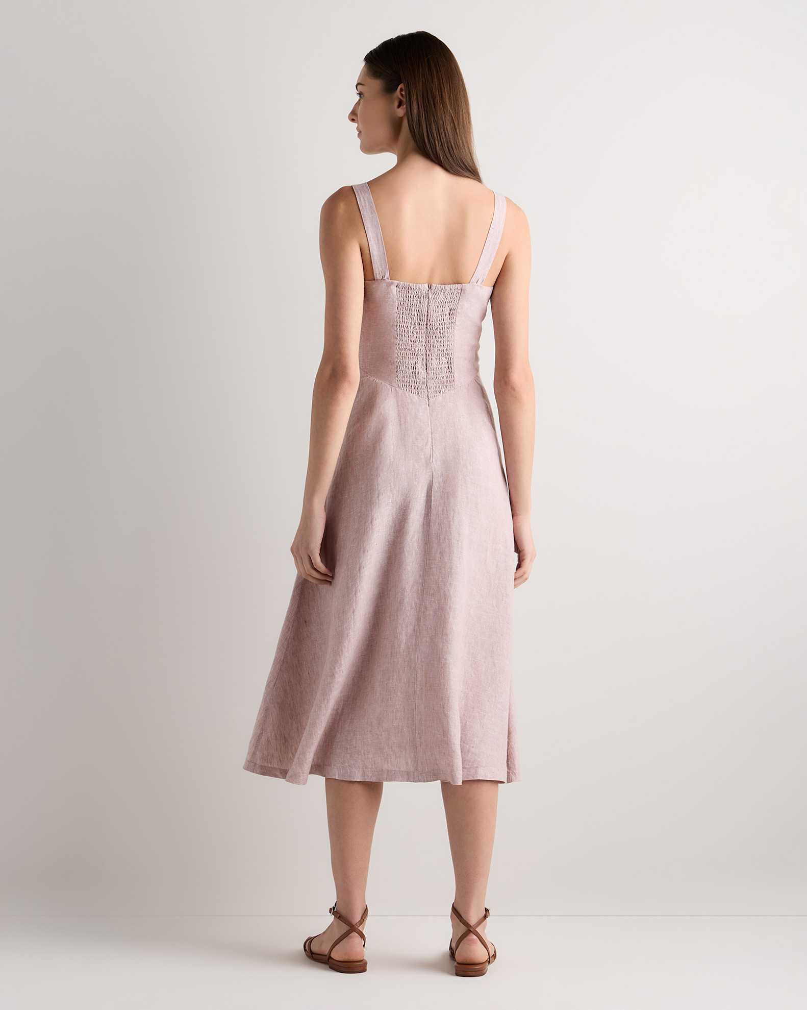 100% European Linen Corset Midi Dress in Vintage Pink Chambray 100% European Linen Corset Midi Dress in Vintage Pink Chambray