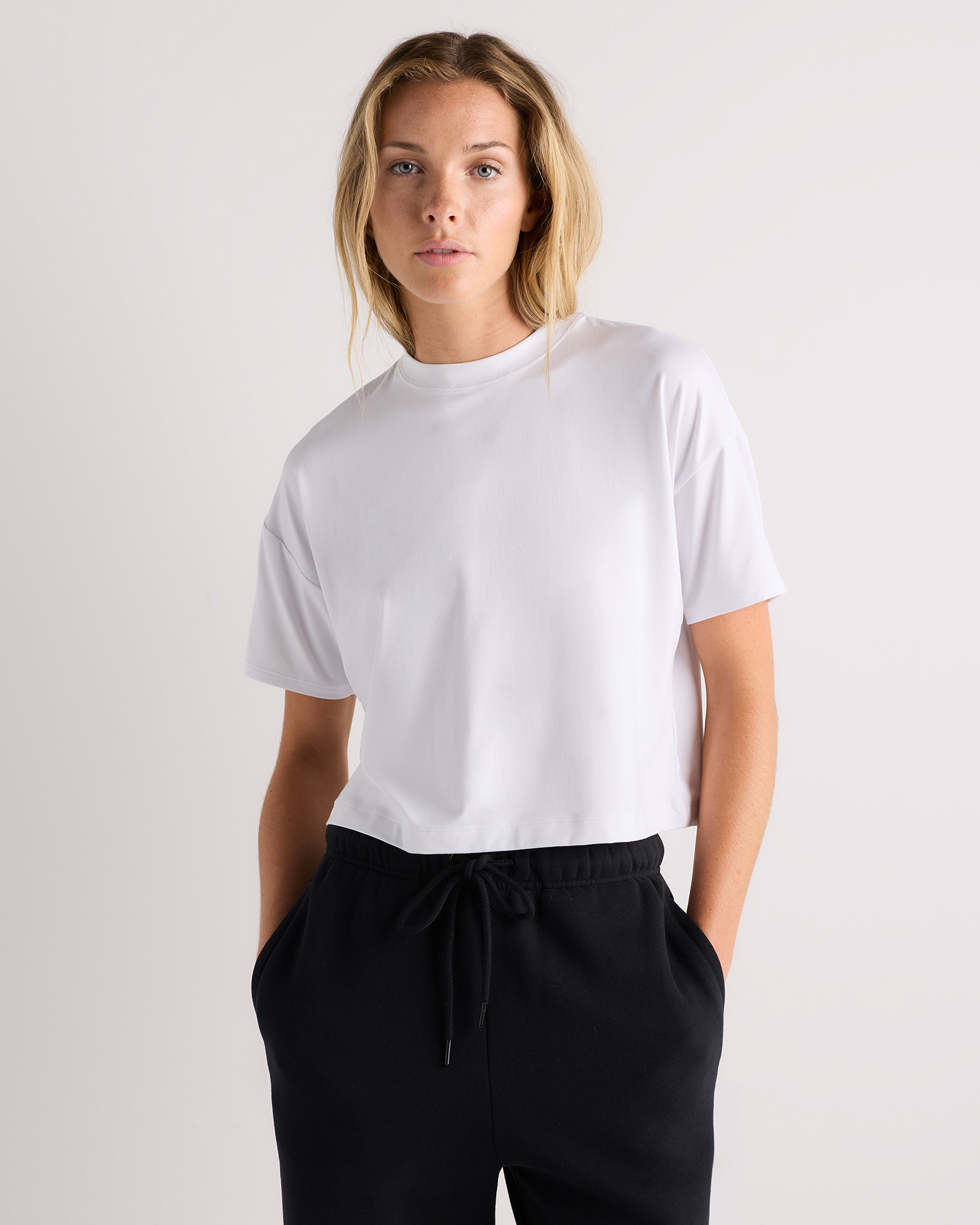 White Flowknit Breeze Boxy Cropped Tee