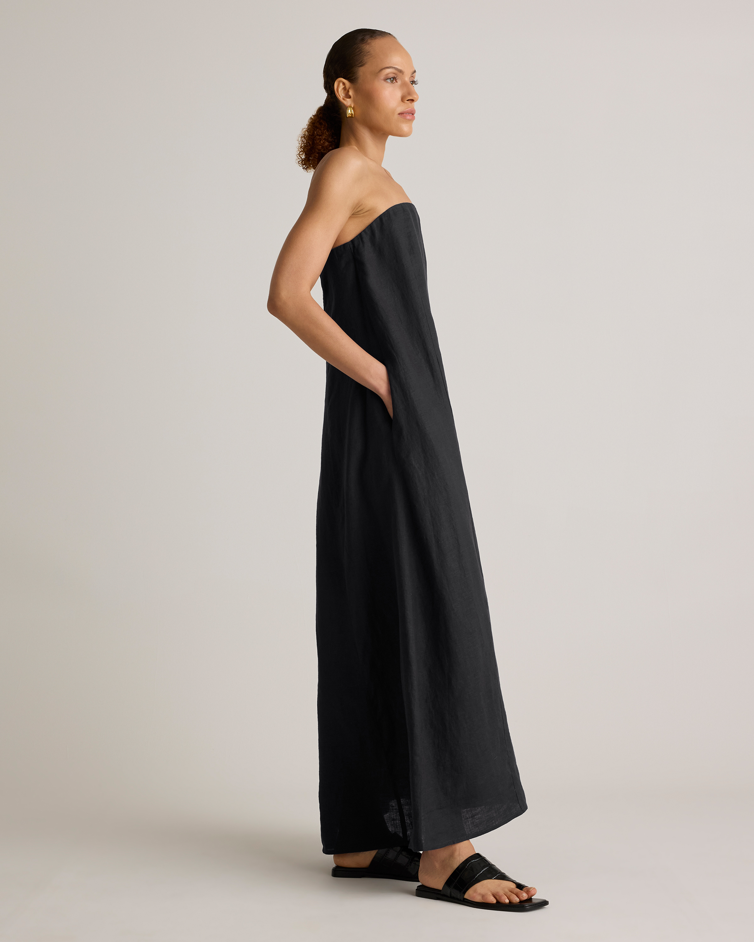 blue dress for baby girl Strapless Linen A Line Maxi Dress - Black main image 1