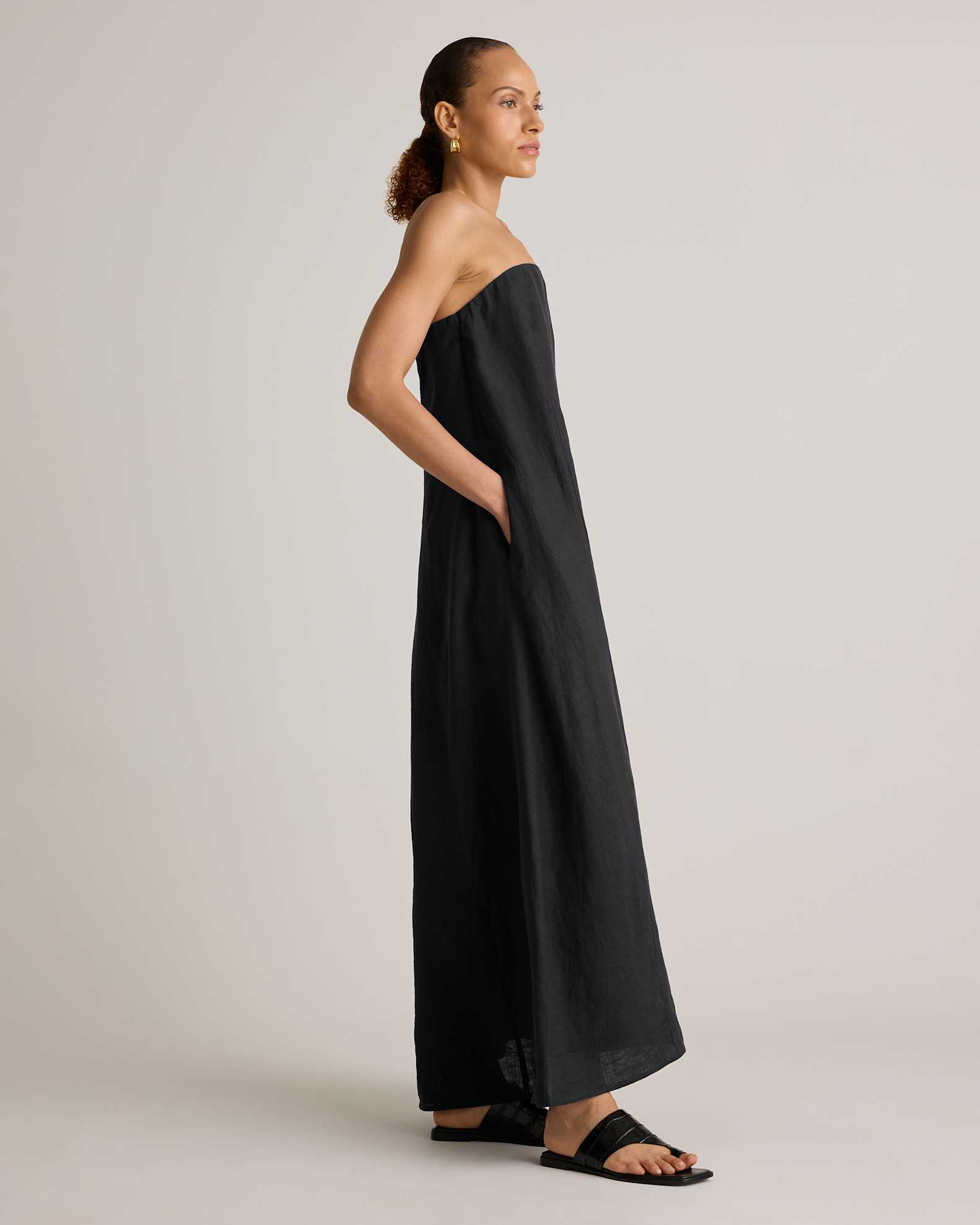 100% European Linen Strapless Maxi Dress in Black 100% European Linen Strapless Maxi Dress in Black