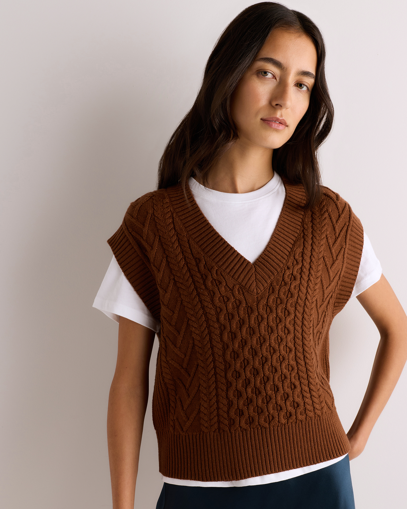 Tobacco Brown Australian Merino Wool Cable Sweater Vest