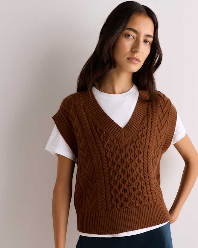 Tobacco Brown Australian Merino Wool Cable Sweater Vest