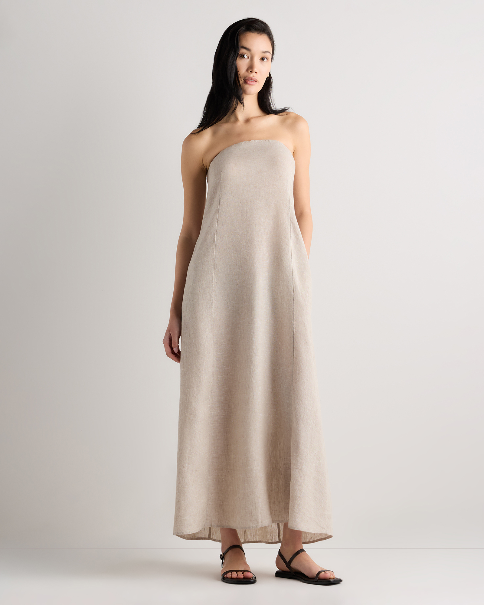 Flax 100% European Linen Strapless Maxi Dress