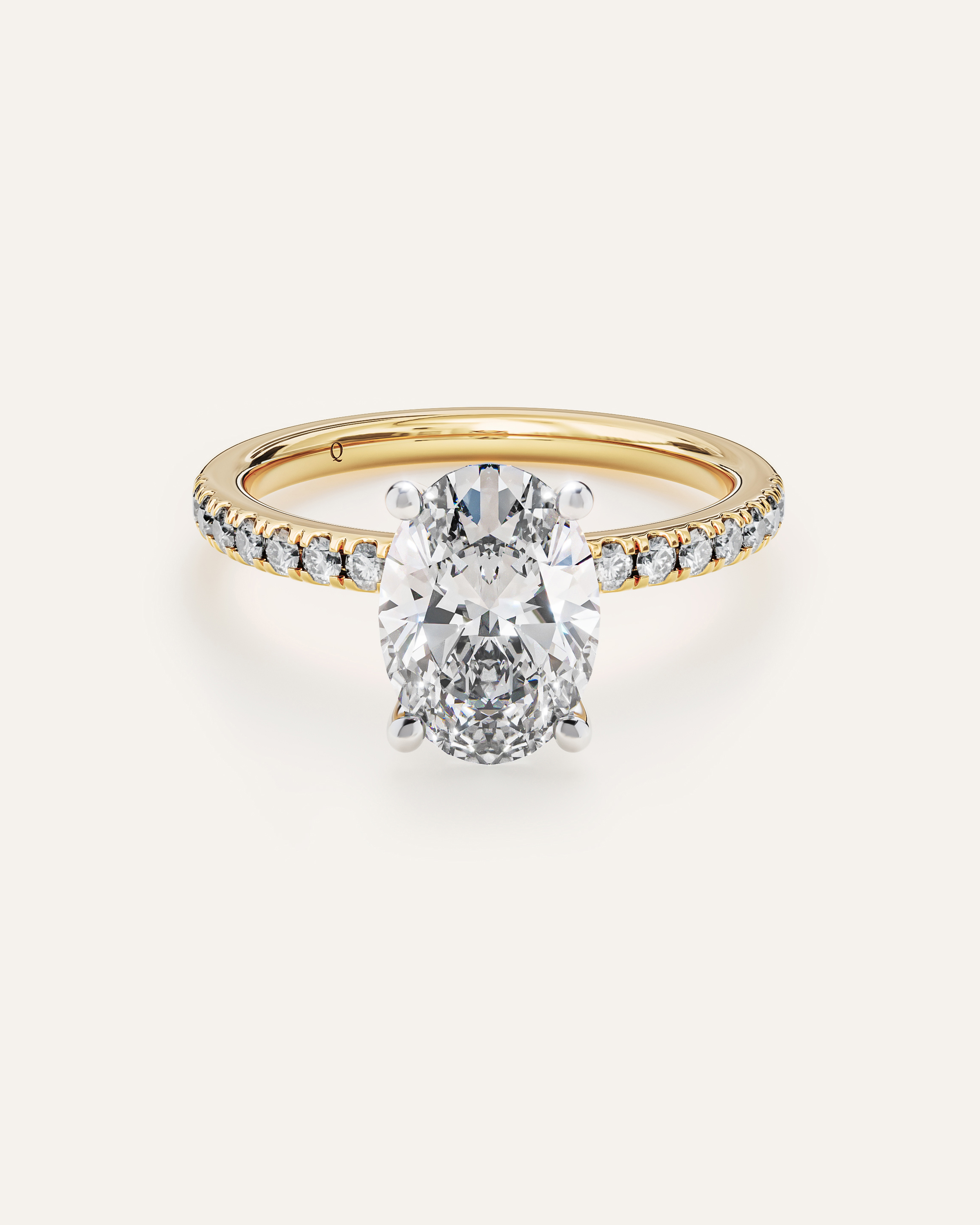 Yellow Gold Lab Grown Diamond Oval Petite Pave Engagement Ring - 2ct