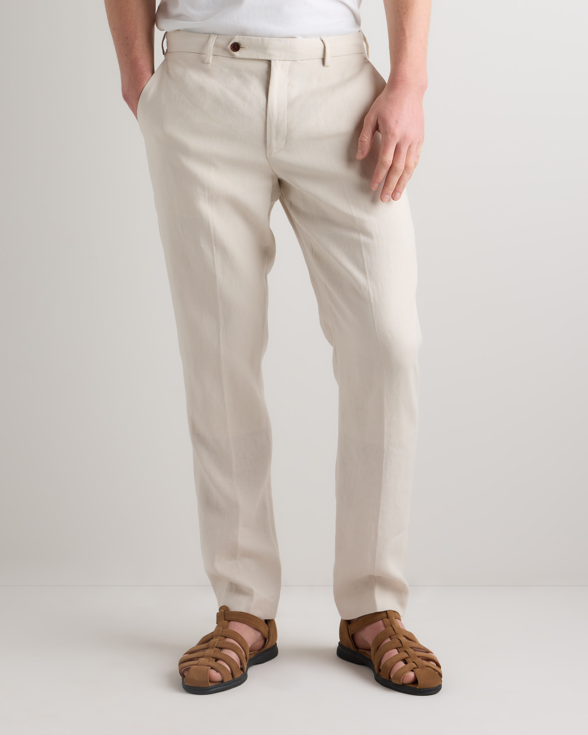 Sand 100% European Linen Tailored Dress Pants