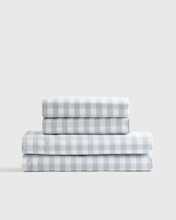 Classic Organic Percale Gingham Sheet Set (Queen size, color Blue fog)