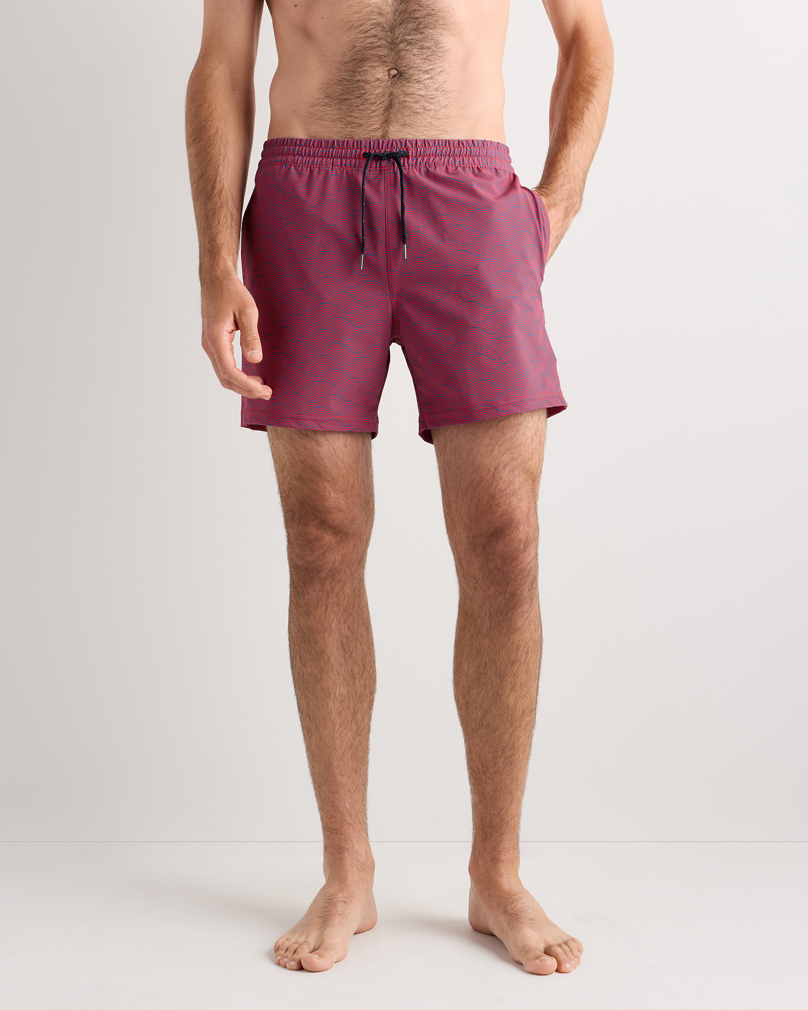 Red Tonal Waves Italian Swim Trunks - 5.5"