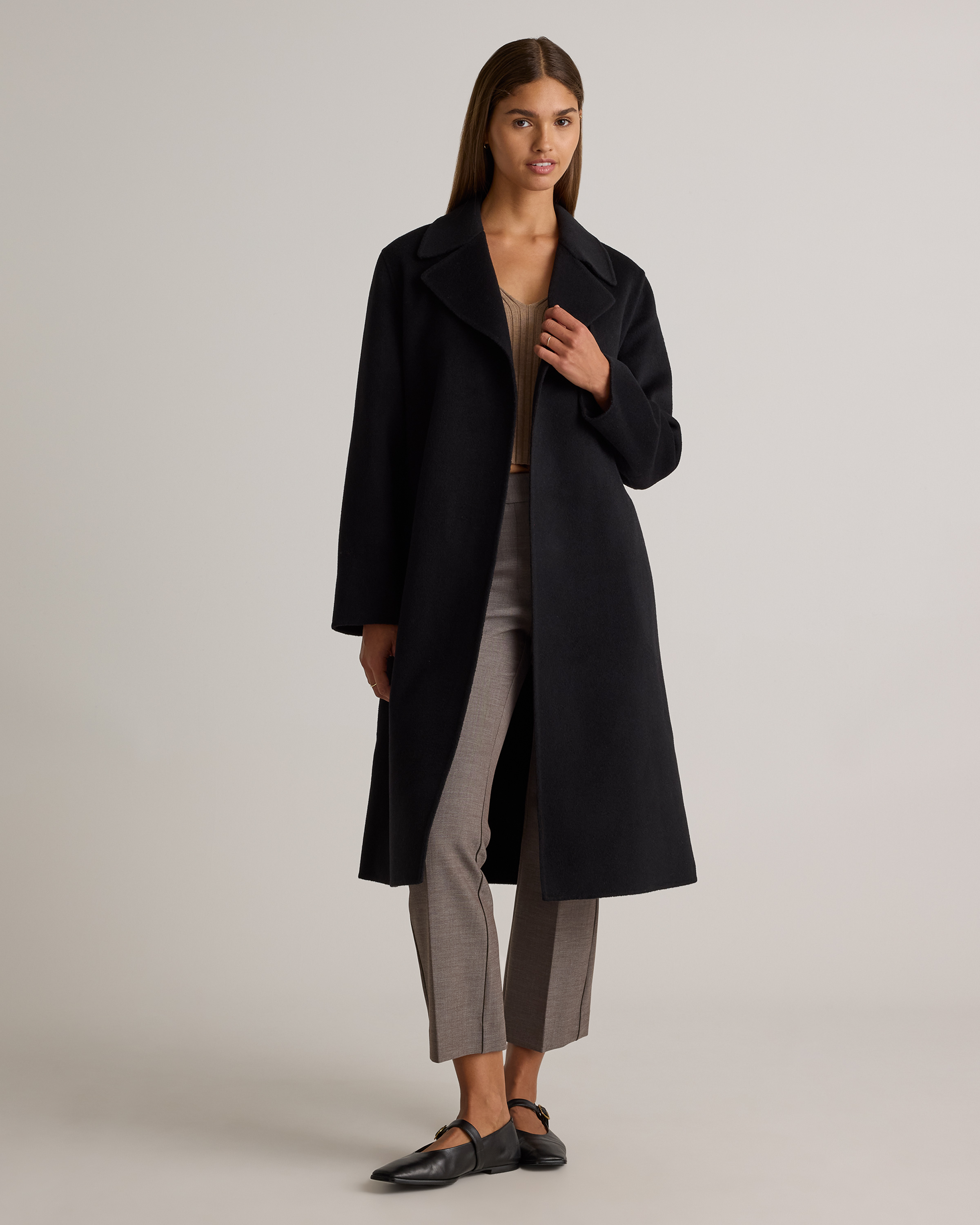 Double-Faced Merino Wool Trench Coat in Black