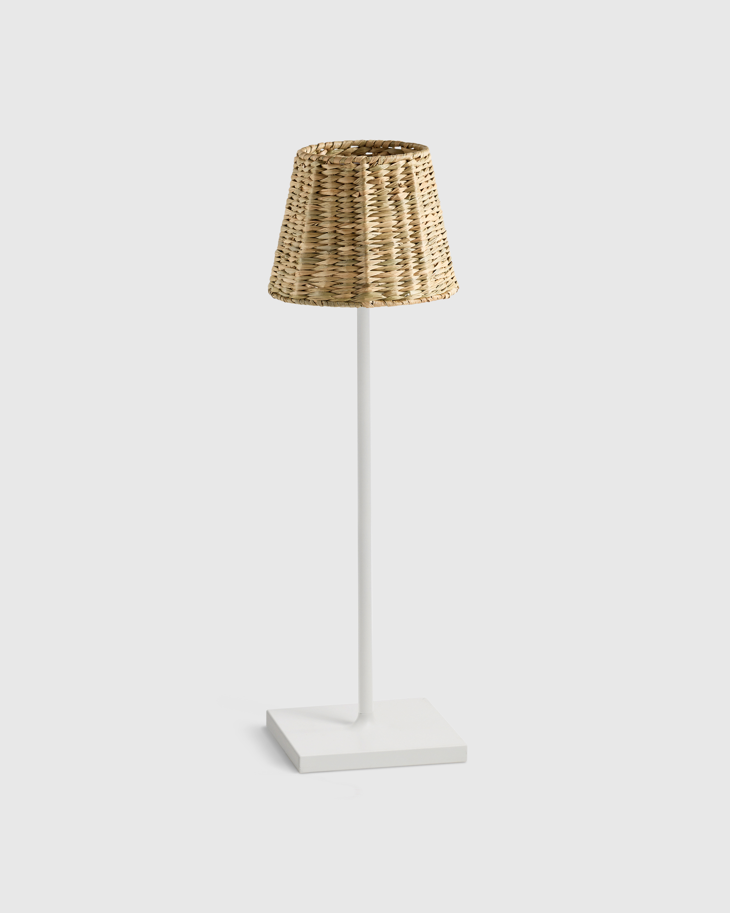 White Poldina Pro Rechargeable Table Lamp with Seagrass Shade by Zafferano