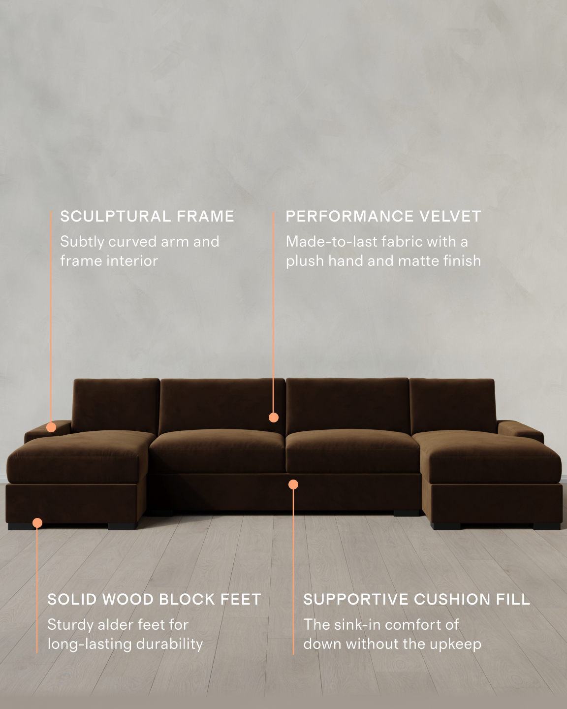 Stillman Performance Velvet U Sectional - Thumbnail 4