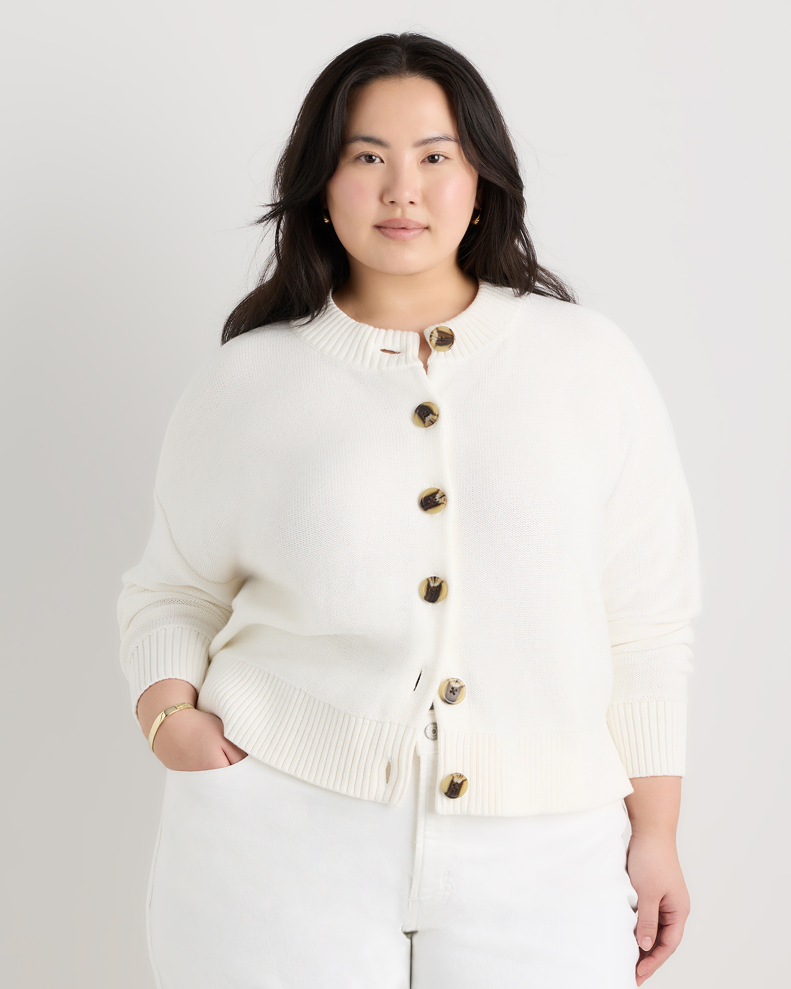 Ivory 100% Organic Cotton Cropped Cardigan