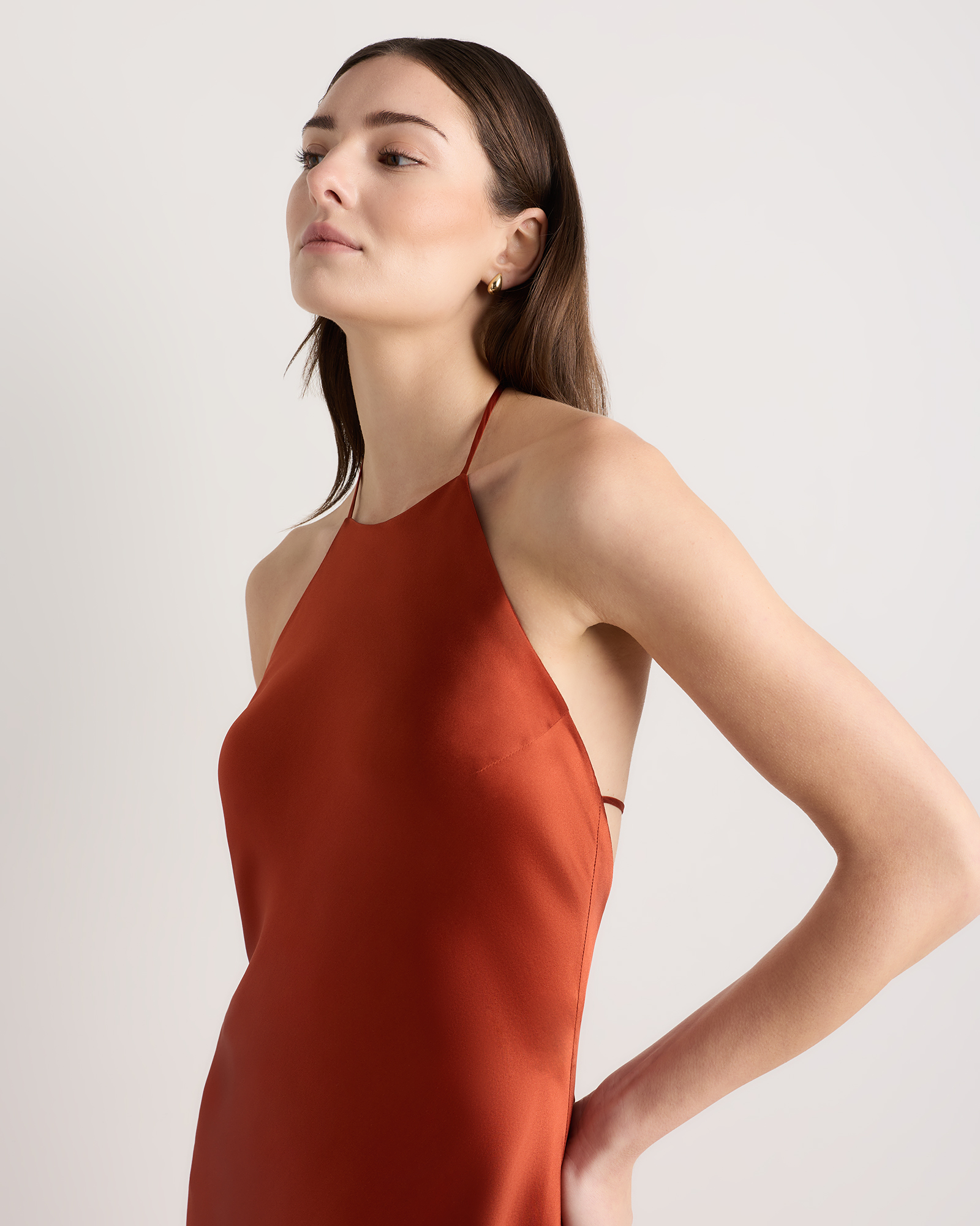 paprika red satin midi wrap dress sale Women's Halter Maxi Dress in Paprika Red, Size XL, Silk by Quince