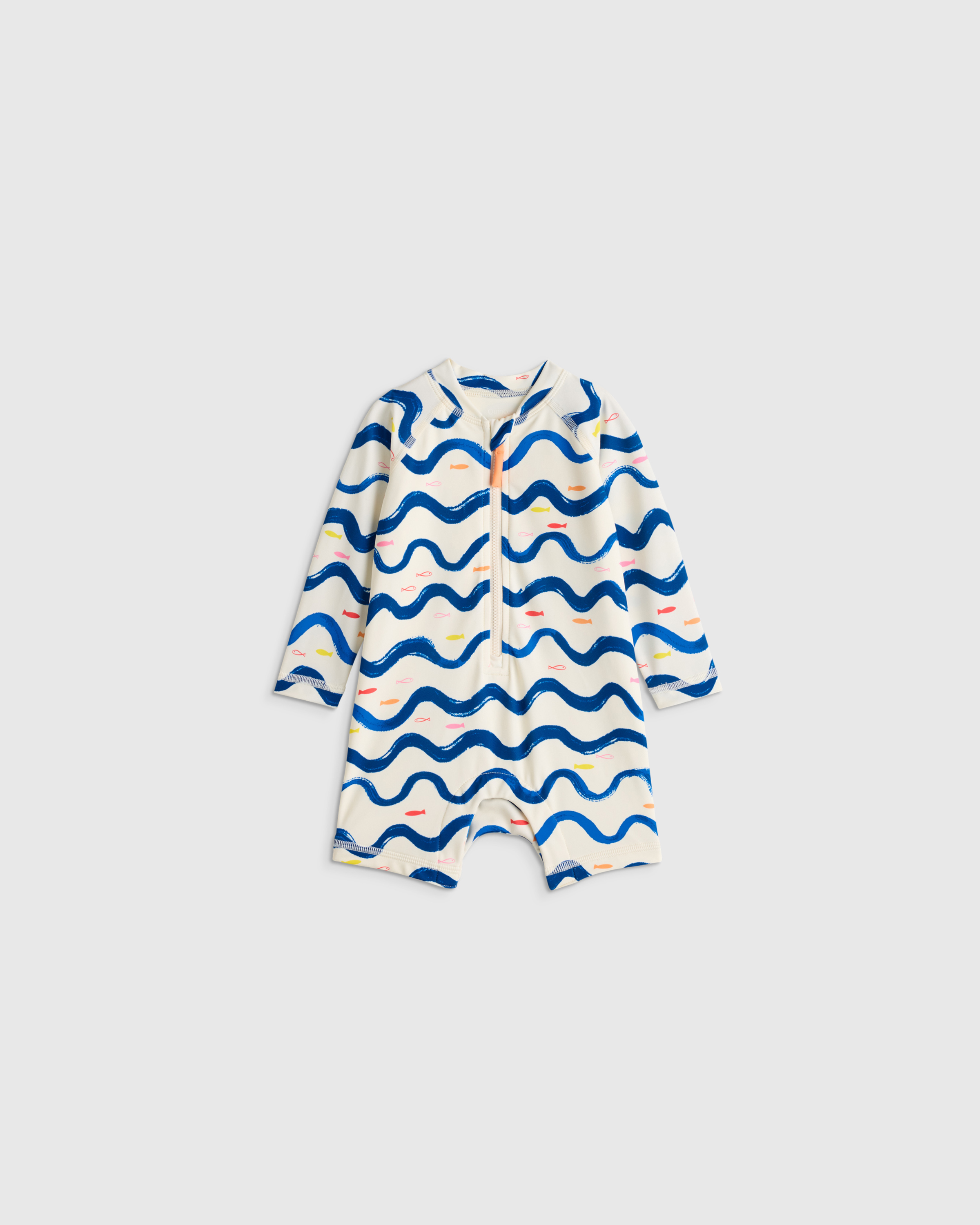 Wavy Fish Long Sleeve Zip-Up Rash Guard One-Piece
