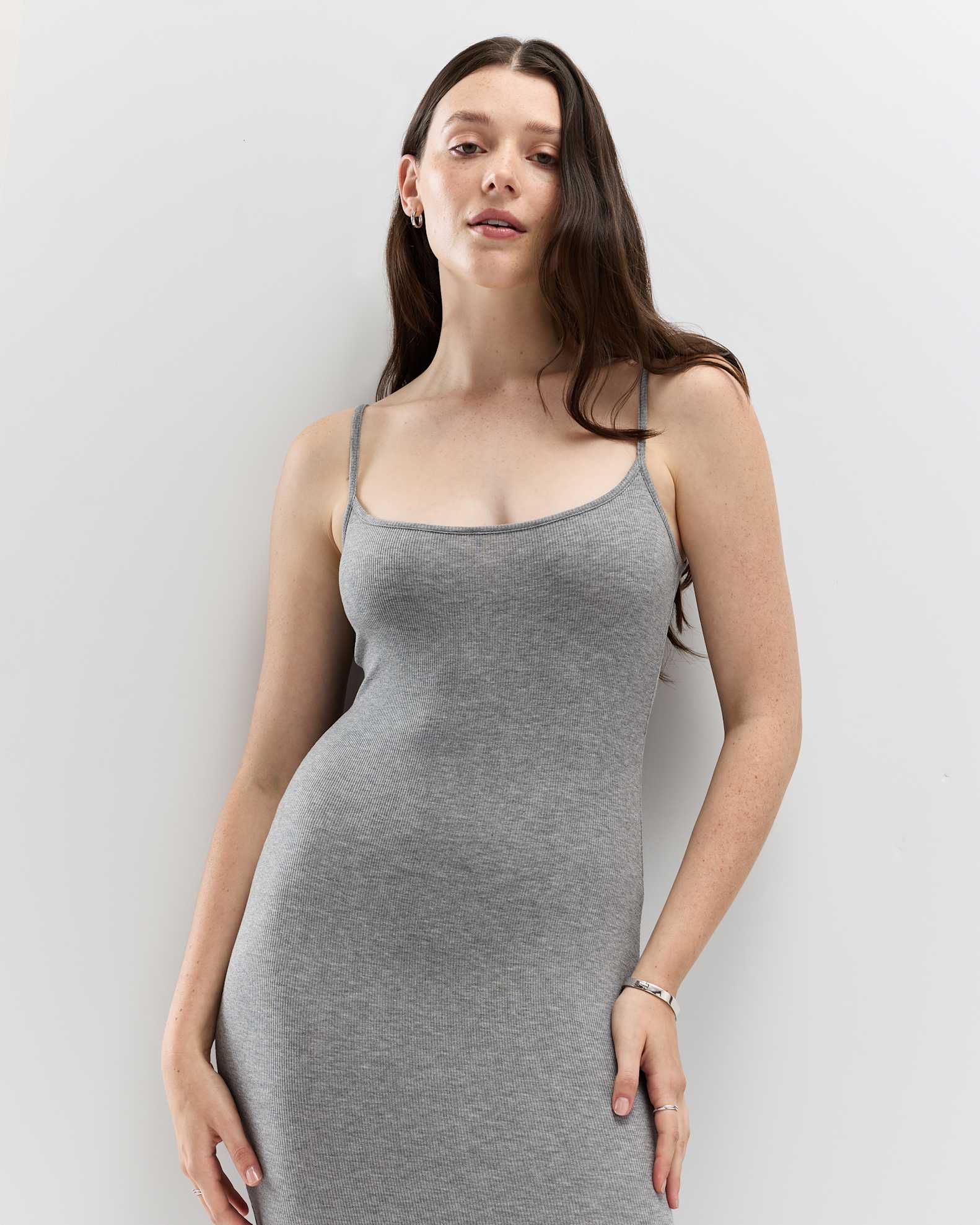grey spaghetti strap dress The Spaghetti Strap Midi Dress The Standard Stitch