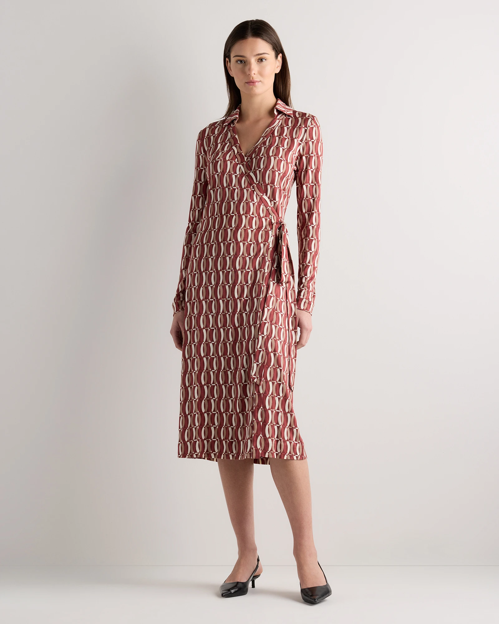 Women's 100% Silk Jersey Midi Wrap Dress in Circular Contrast, Size Small by Quince