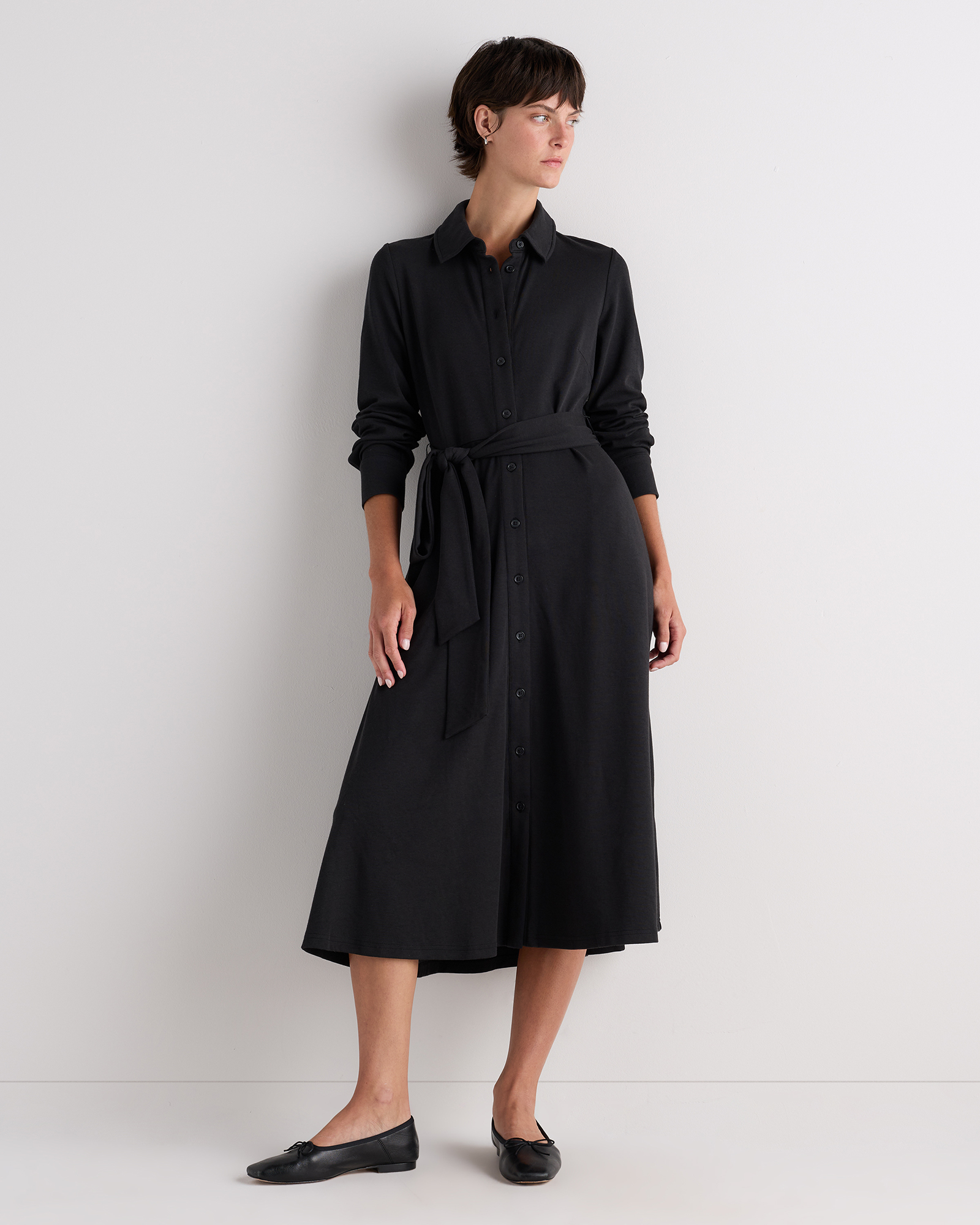 True Black Tencel Modal Knit Midi Shirt Dress