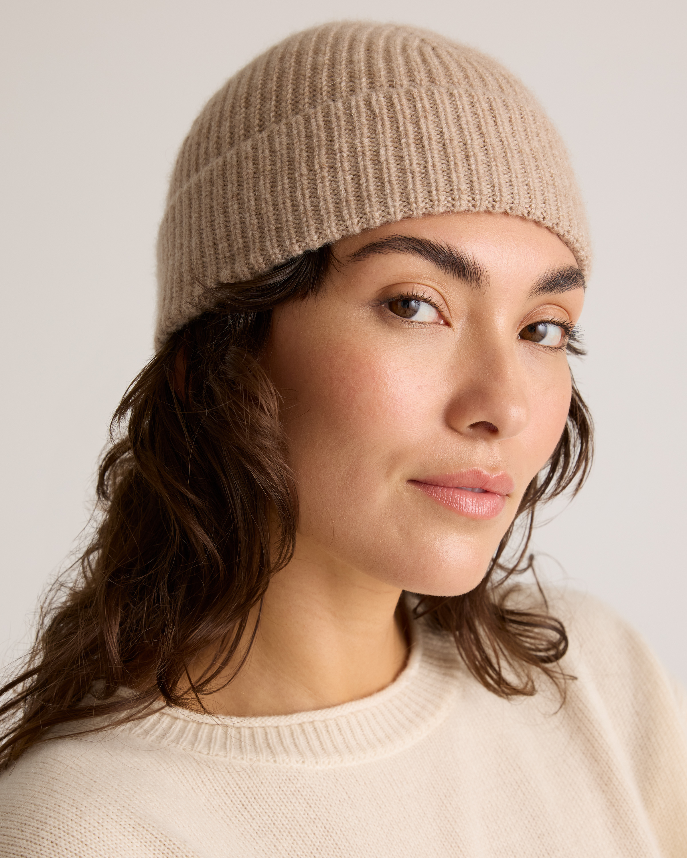Oatmeal Mongolian Cashmere Ribbed Beanie