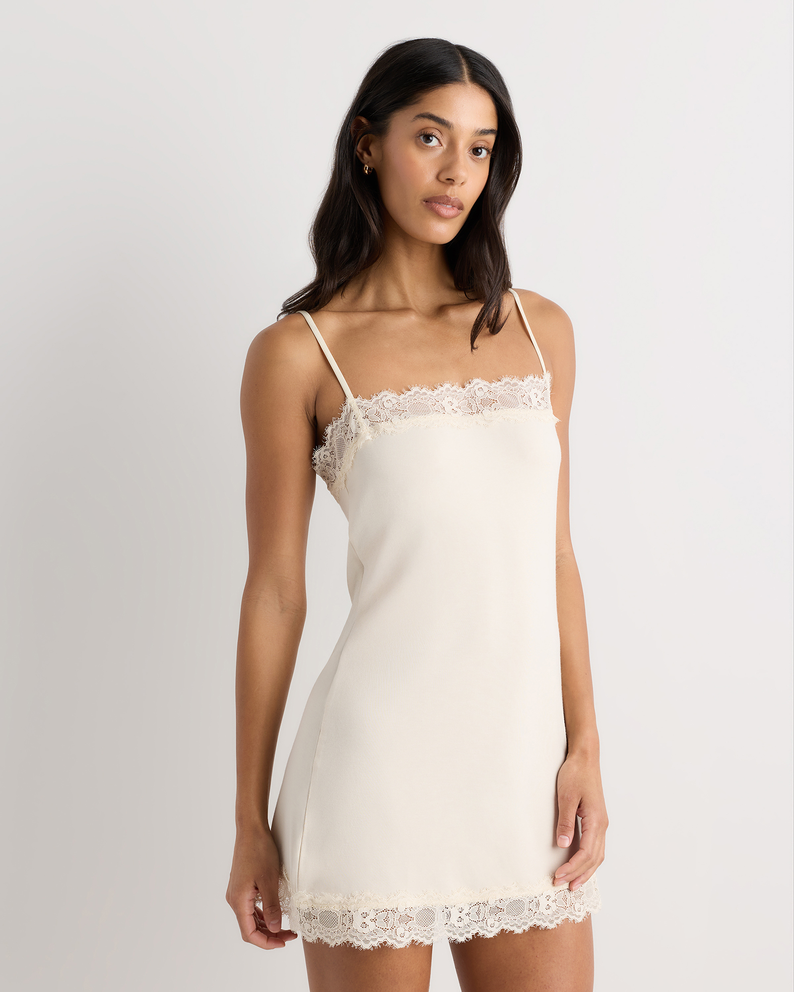 Ivory Bamboo Jersey Lace Trim Slip Dress