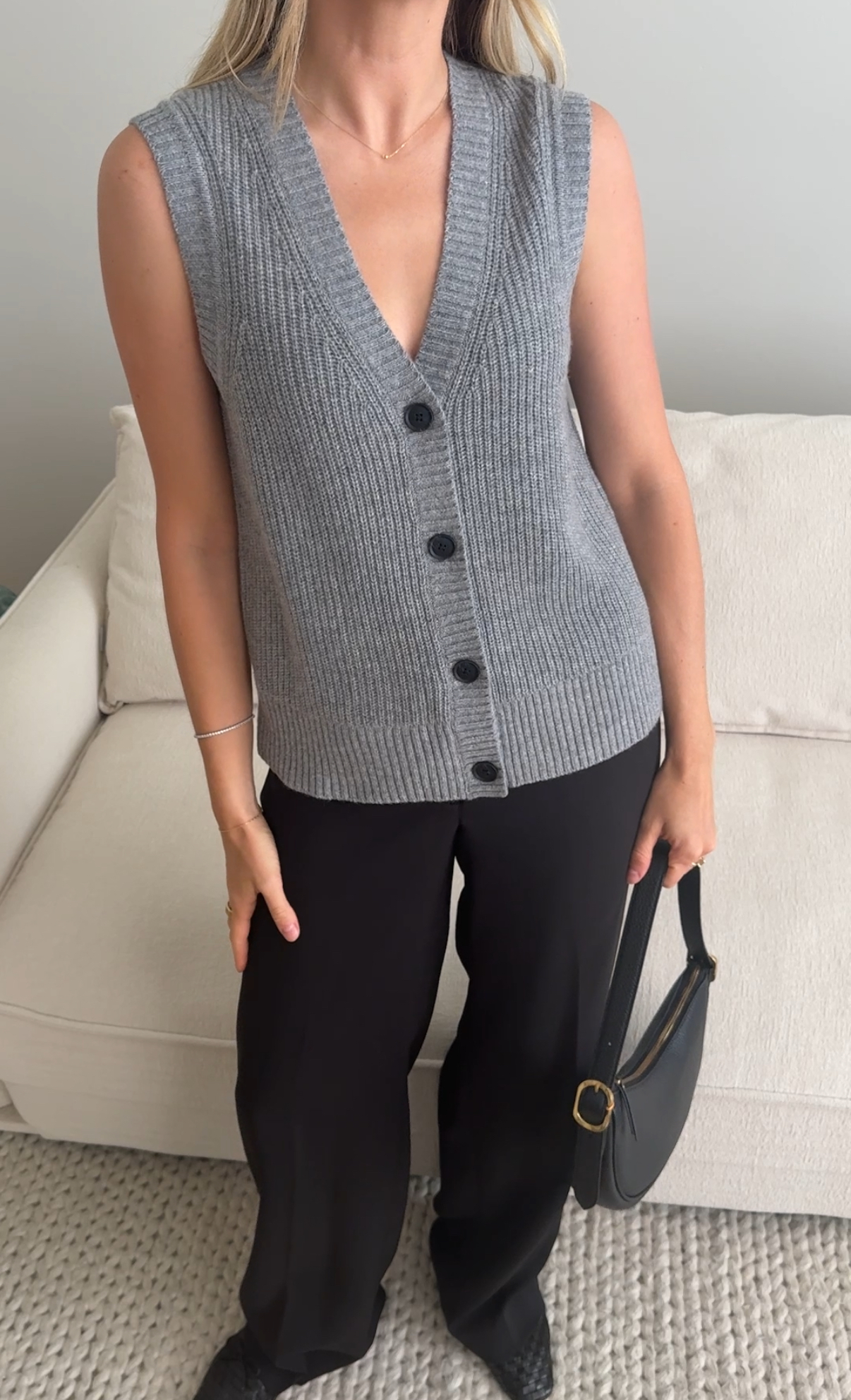 Heather Grey Mongolian Cashmere Fisherman Sweater Vest