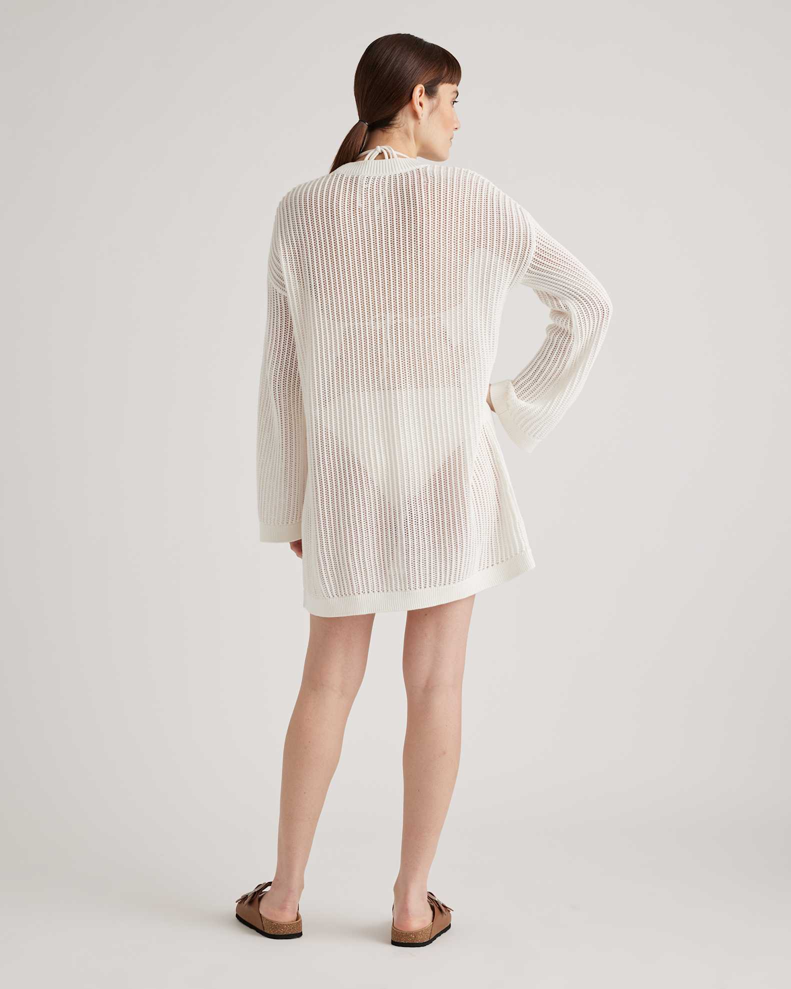 Quince Women's Open-Knit Long Sleeve Cover-Up Mini Dress, Size XS in White, Perfect for Beach & Pool, Organic Cotton Quince Women's Open-Knit Long Sleeve Cover-Up Mini Dress, Size XS in White, Perfect for Beach & Pool, Organic Cotton