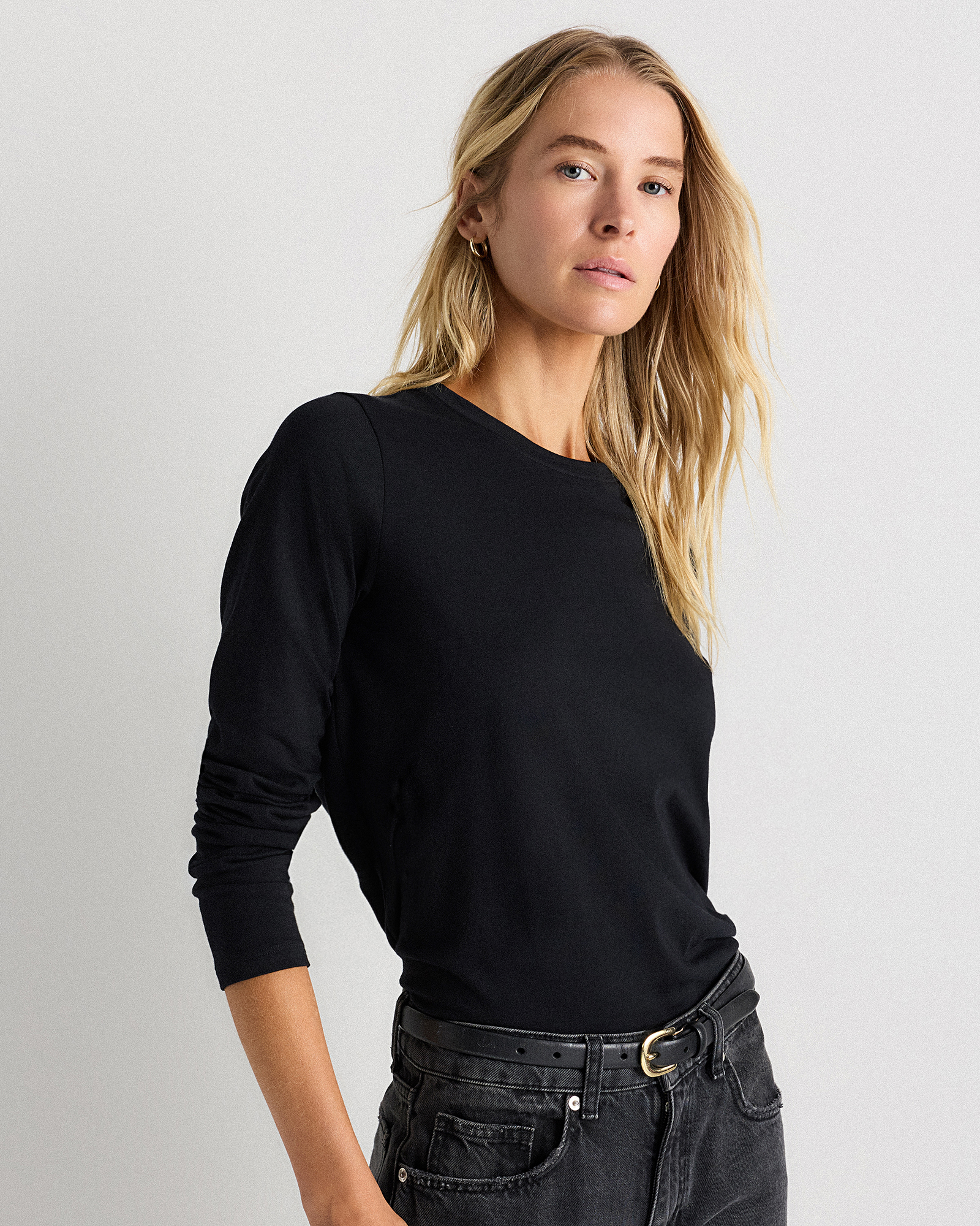 True Black 100% Organic Cotton Long Sleeve Swing Tee