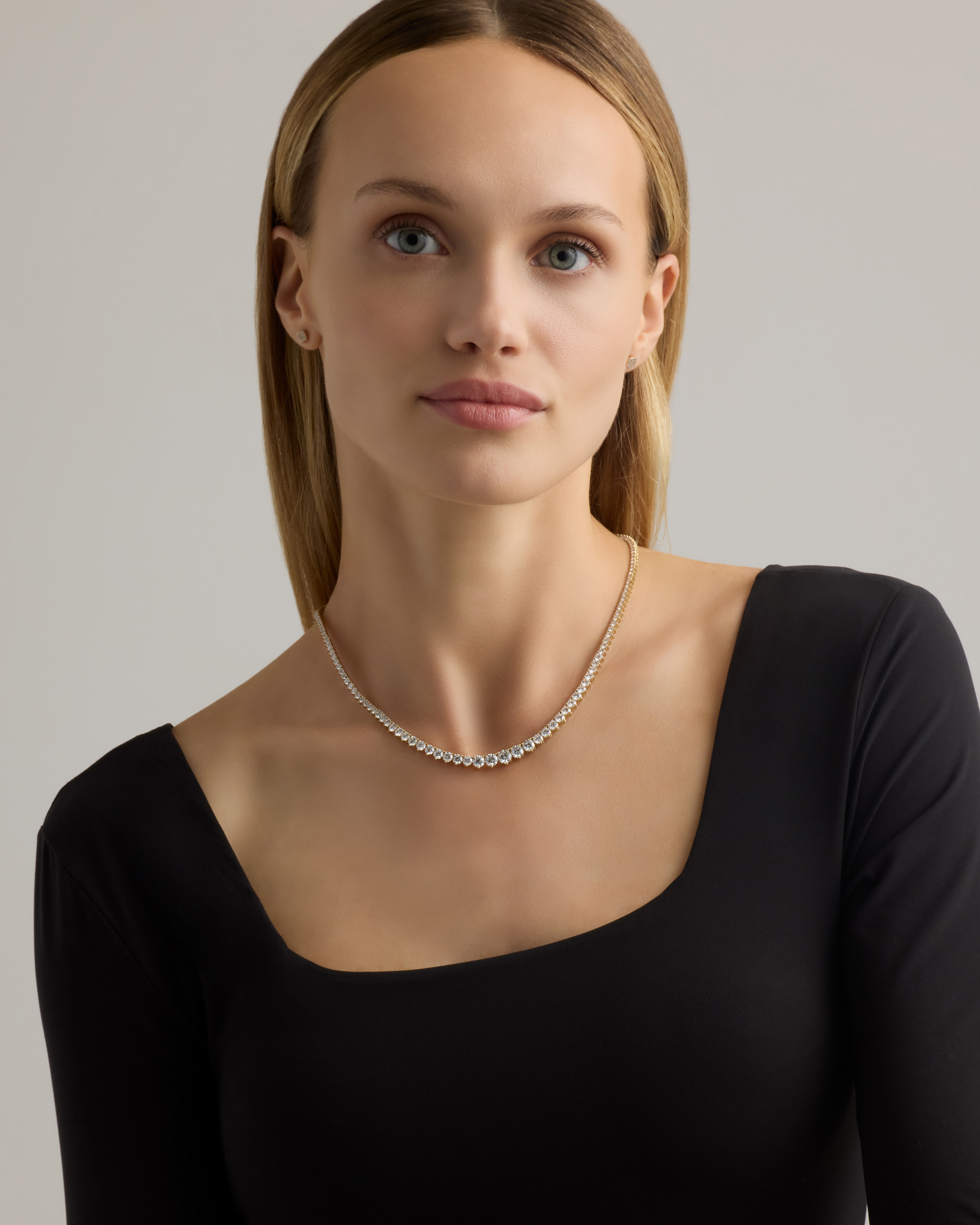 14K Gold Lab Grown Diamond Graduated Tennis Necklace