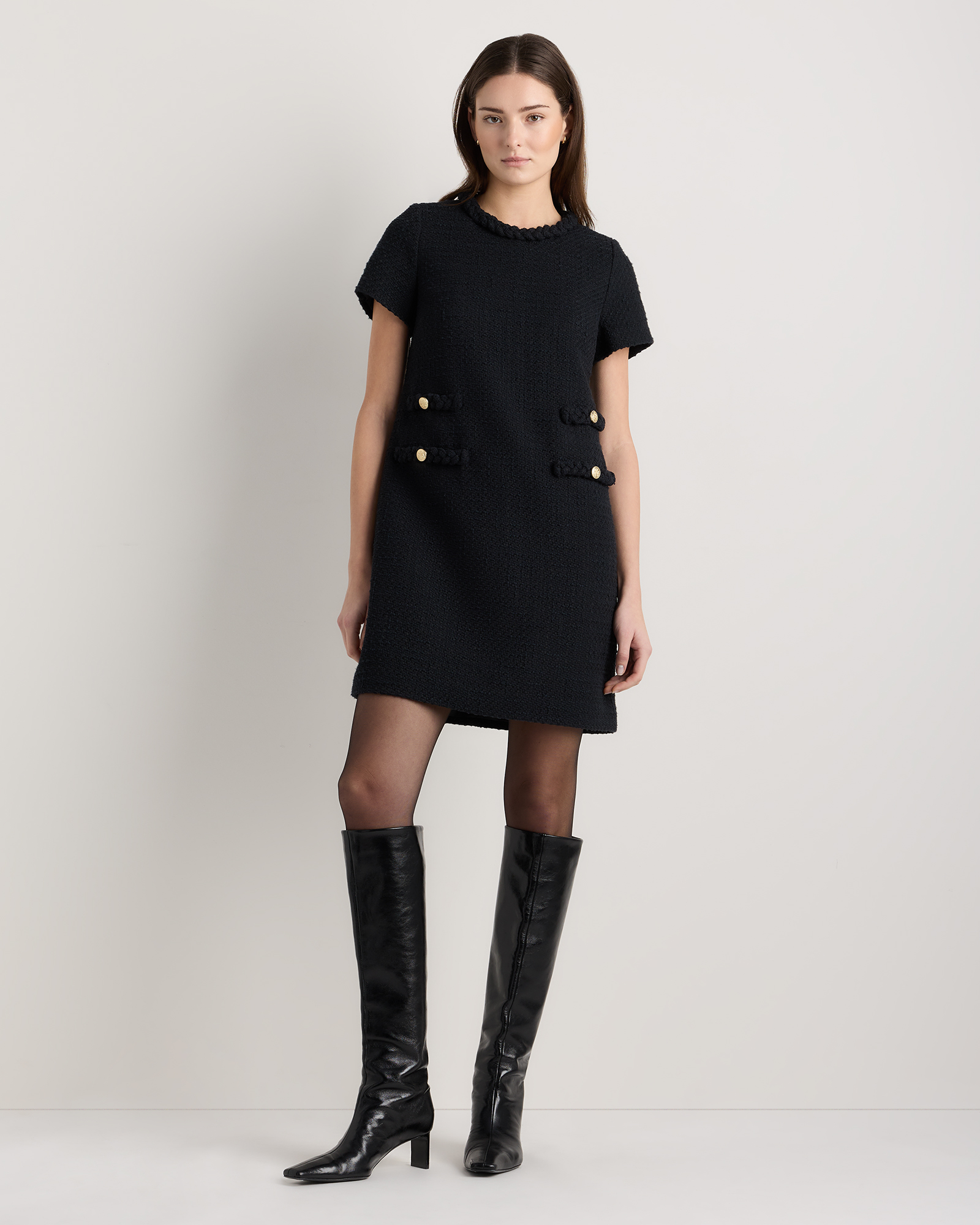 Tweed Short Sleeve Mini Dress