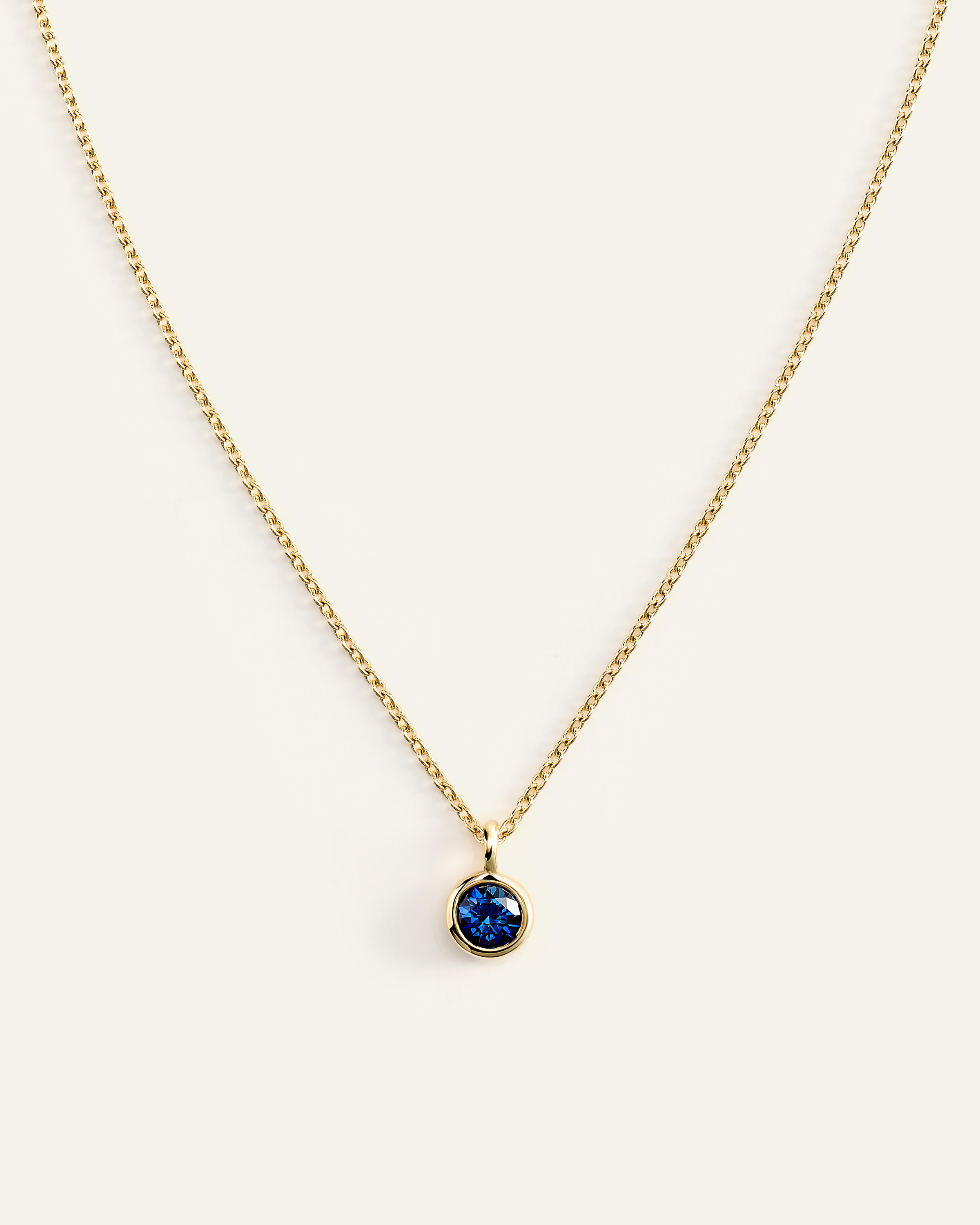 Lab Grown Blue Sapphire 14K Gold Birthstone Solitaire Bezel Pendant
