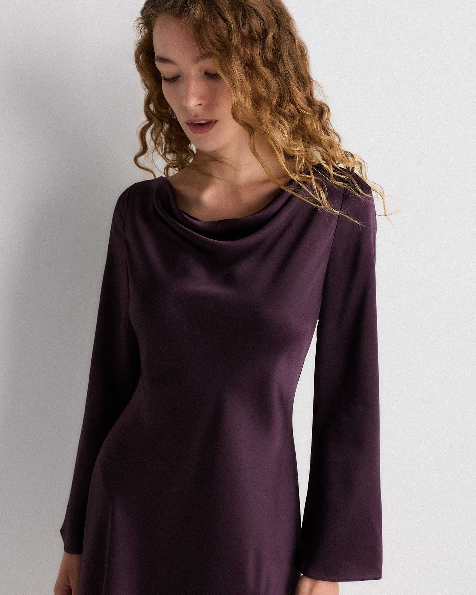 100% Washable Silk Long Sleeve Mini Dress in Deep Orchid Purple 100% Washable Silk Long Sleeve Mini Dress in Deep Orchid Purple