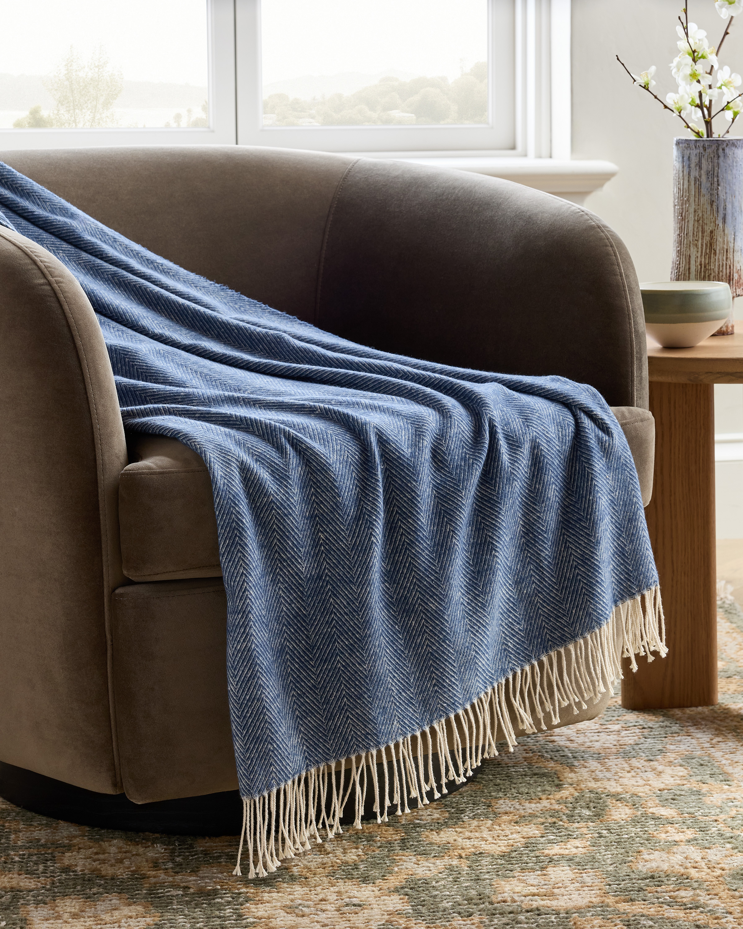 Mineral Lightweight Italian Cotton Herringbone Throw
