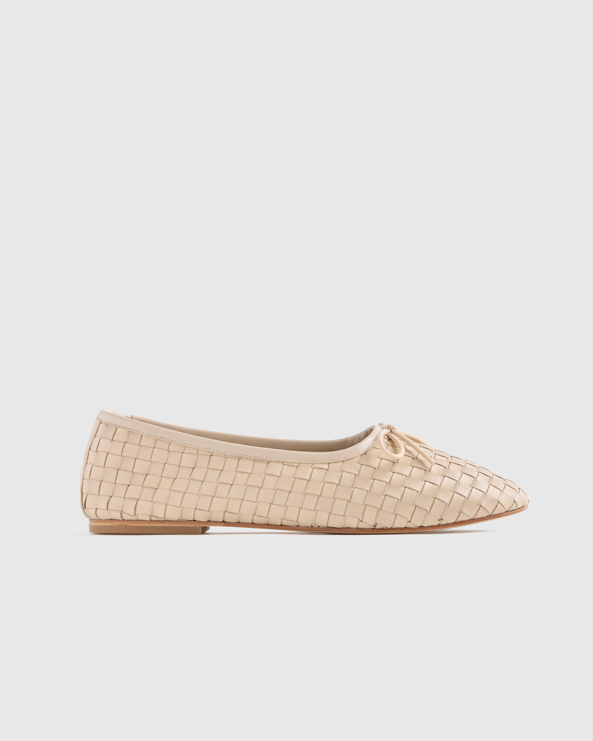 Stone Italian Leather Handwoven Ballet Flat