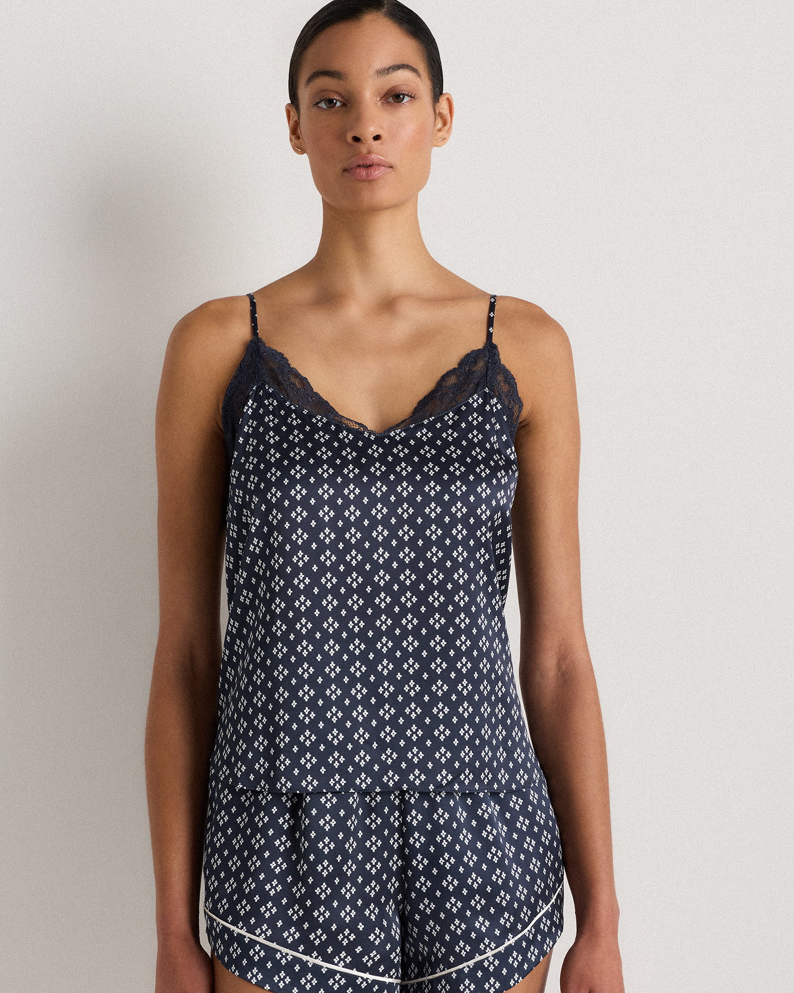 Tiny Diamonds 100% Washable Silk Satin Lace Cami Pajama Top