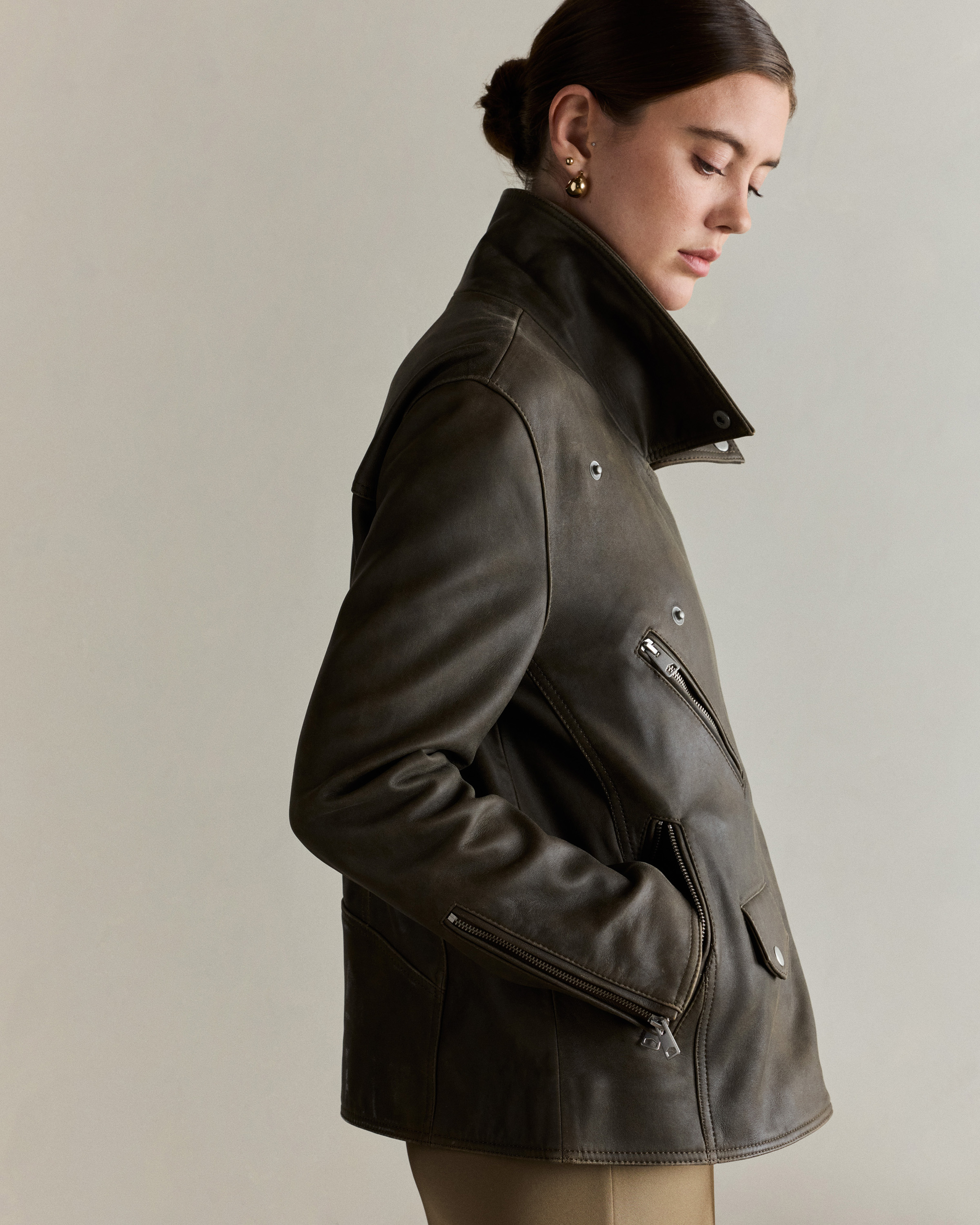 マダラニンゲンOVERSIZED LEATHER BIKERS JKT Kawasaki Leather Jacket - Motorcycle Racing Motorbike Jacket