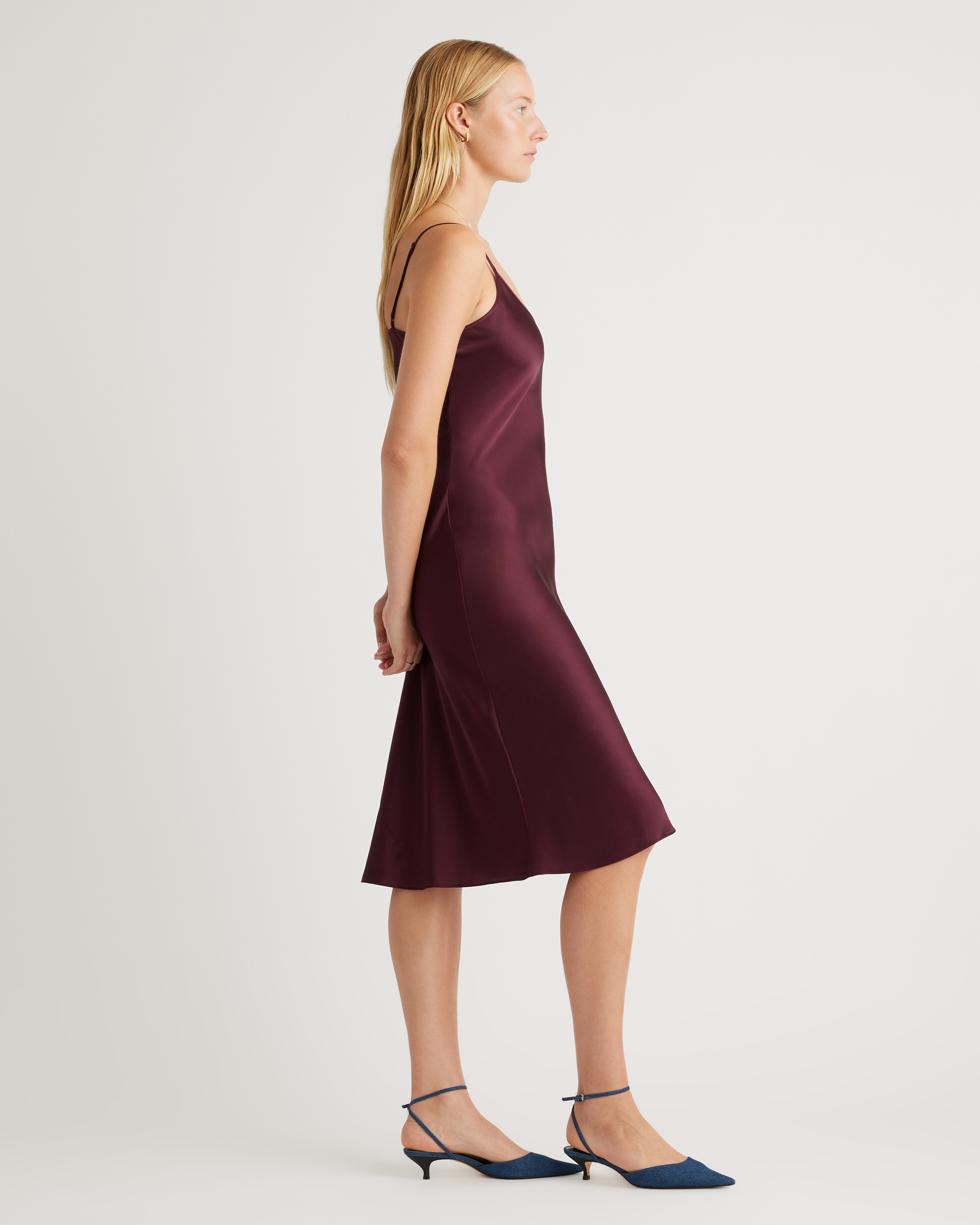 burgundy silk slip dress True Icon | Burgundy Satin High-Neck Maxi Slip Dress With Sash