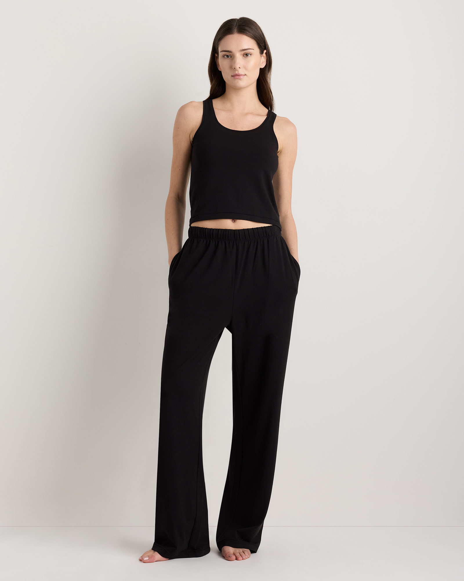 True Black Bamboo Jersey Tank & Pant Pajama Set