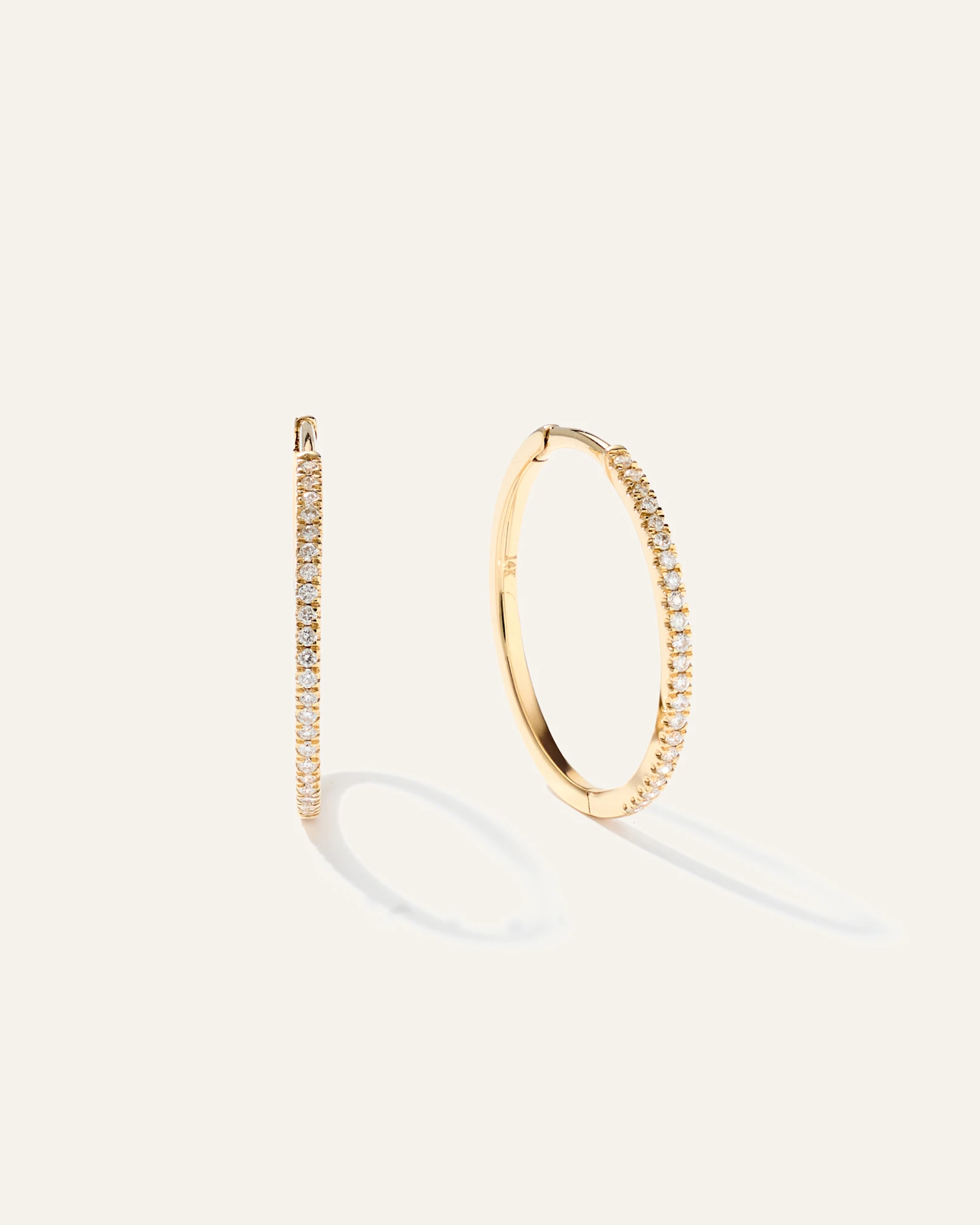 14K Gold Pave Diamond Medium Hoops